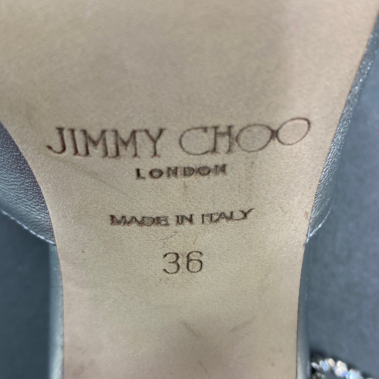 6a9 JIMMY CHOO ジミーチュウ Baia 100 クリスタルフリンジ メタリックレザーサンダル 36 シルバー Leather イタリア製 ラインストーン シューズ 夏