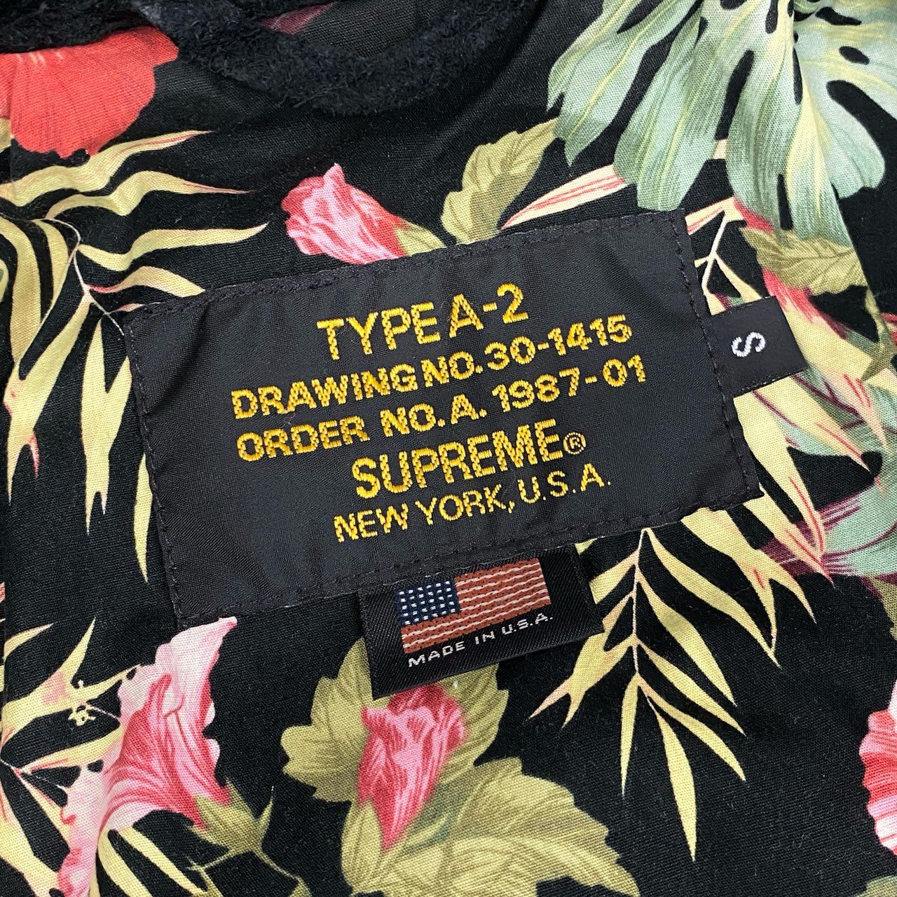 8h4 SUPREME x SCHOTT シュプリーム ショット 12SS Leather A-2 Flight Jacket フライトジャケット 裏地花柄 USA製 S ブラック 本革 レザー メンズ