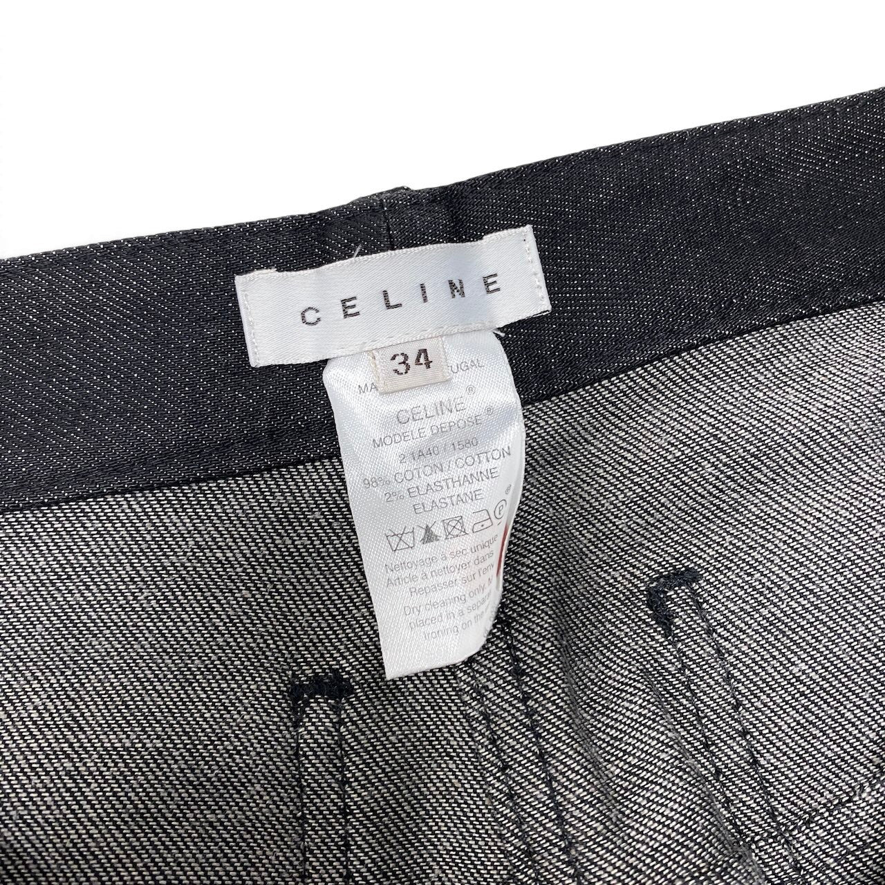Ef26 【美品】 CELINE セリーヌ デニムパンツ トリオンフモチーフ刺繍 ブラックジーンズ コットン混 レディース 女性用 21A40 1580 34 ブラックu02t