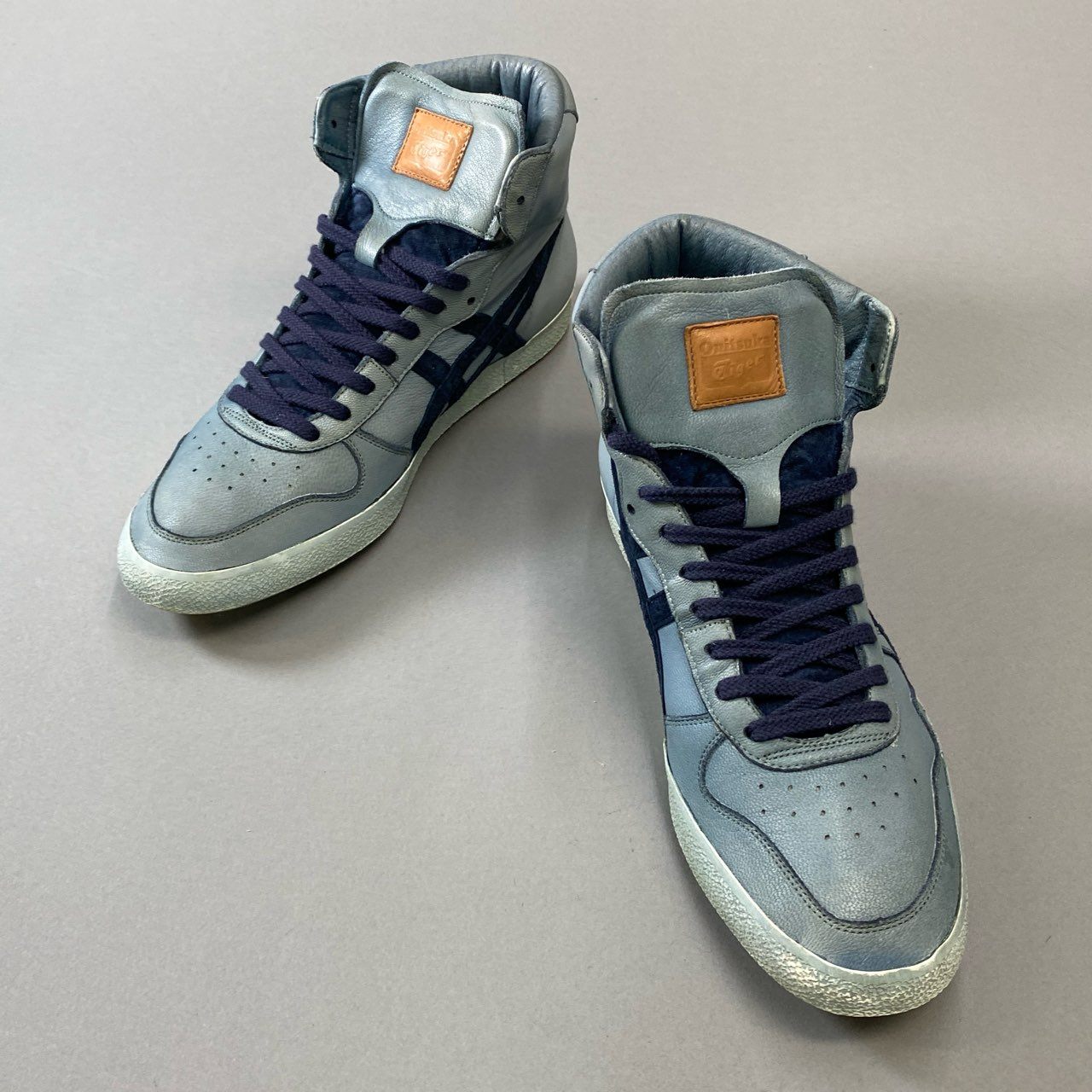 1h15《美品》COACH コーチ × Onitsuka Tiger オニツカタイガー 染め加工 ヴィンテージライク ハイカットスニーカー 26cm ブルー レザー シューズ コラボ 日本製t18r