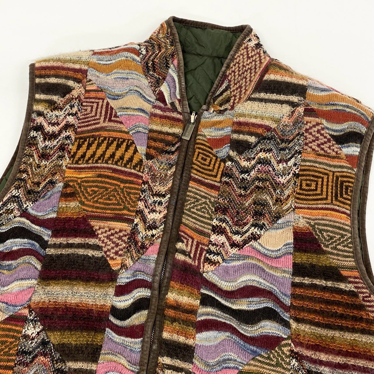 62g24 MISSONI ミッソーニ クレイジーパターン ニットベスト キルティングベスト リバーシブル サイズ52 マルチカラー メンズ_