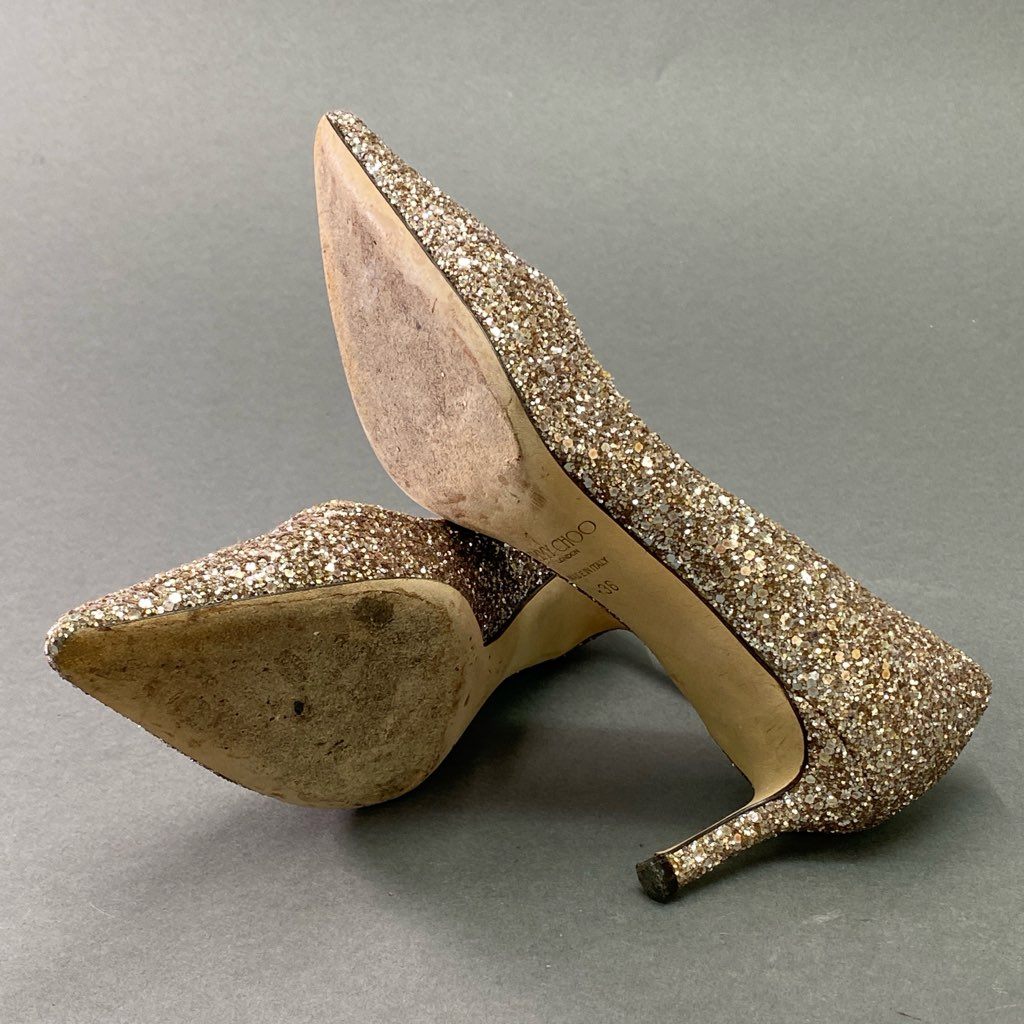 5e10 JIMMY CHOO ジミーチュウ グリッター ピンヒールパンプス パーティー 二次会 サイズ36 シャンパンゴールド レディース イタリア製