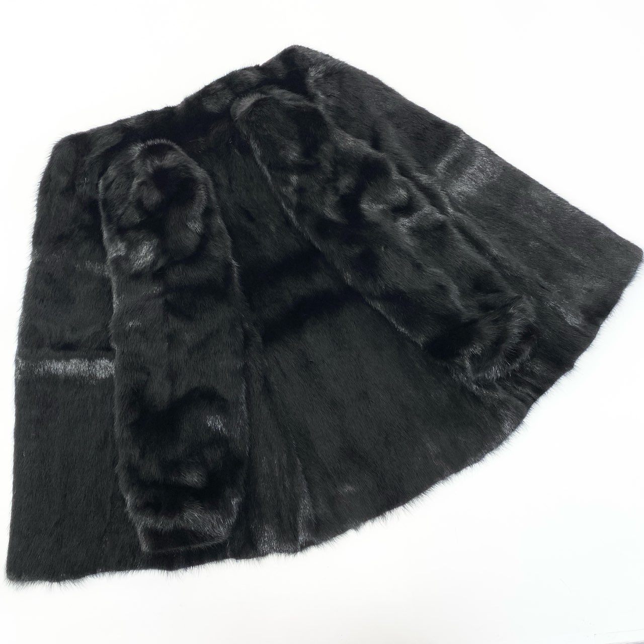 11a27 ダークミンク ファーコート サイズF ブラック 本毛皮 Dark Mink Fur Coat リアルファー ベルト付 毛並み〇t18r