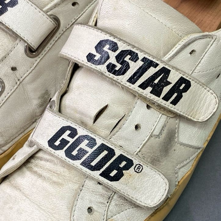 2l25 GOLDEN GOOSE ゴールデングース OLD SCHOOL オールドスクール USED加工 ベルクロスニーカー 40 ホワイト レザー SUPER STAR GGDB ユーズド加工 シューズ
