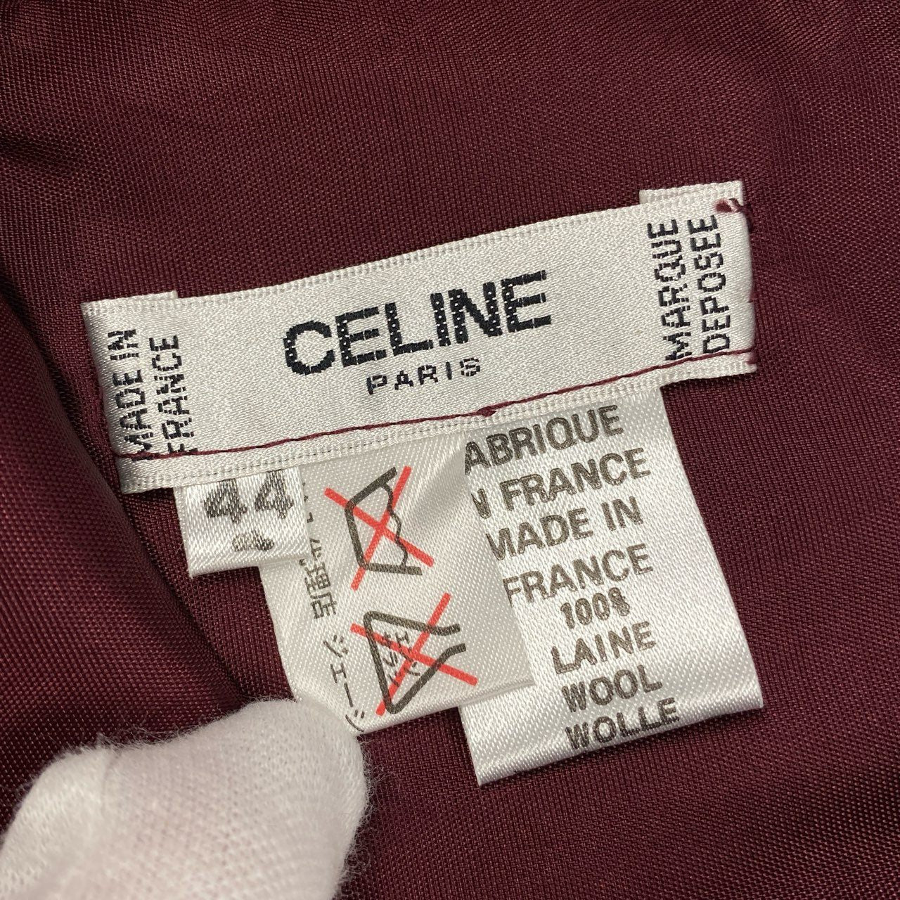 28b20 Vintage CELINE セリーヌ ゴールドチェーン タイトスカート 膝丈 46 パープル ウール フランス製 大きいサイズu02t