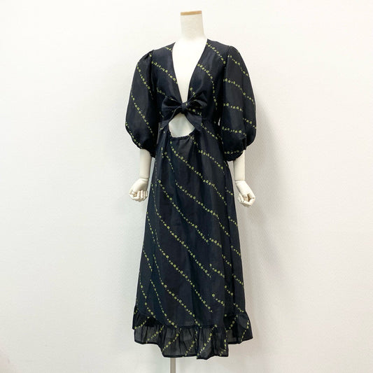 82d4 《未使用品》 GANNI ガニー LONG DAY DRESS フローラル ドレスワンピース F3484 36 ブラック 花柄 フラワー タグ付き