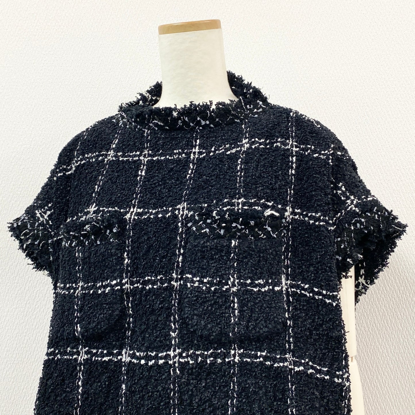 16h9《極美品》sacai サカイ 24SS ツイードプルオーバー オーバーサイズ 24-07144 サイズ1 ブラック ホワイト レディースk02i