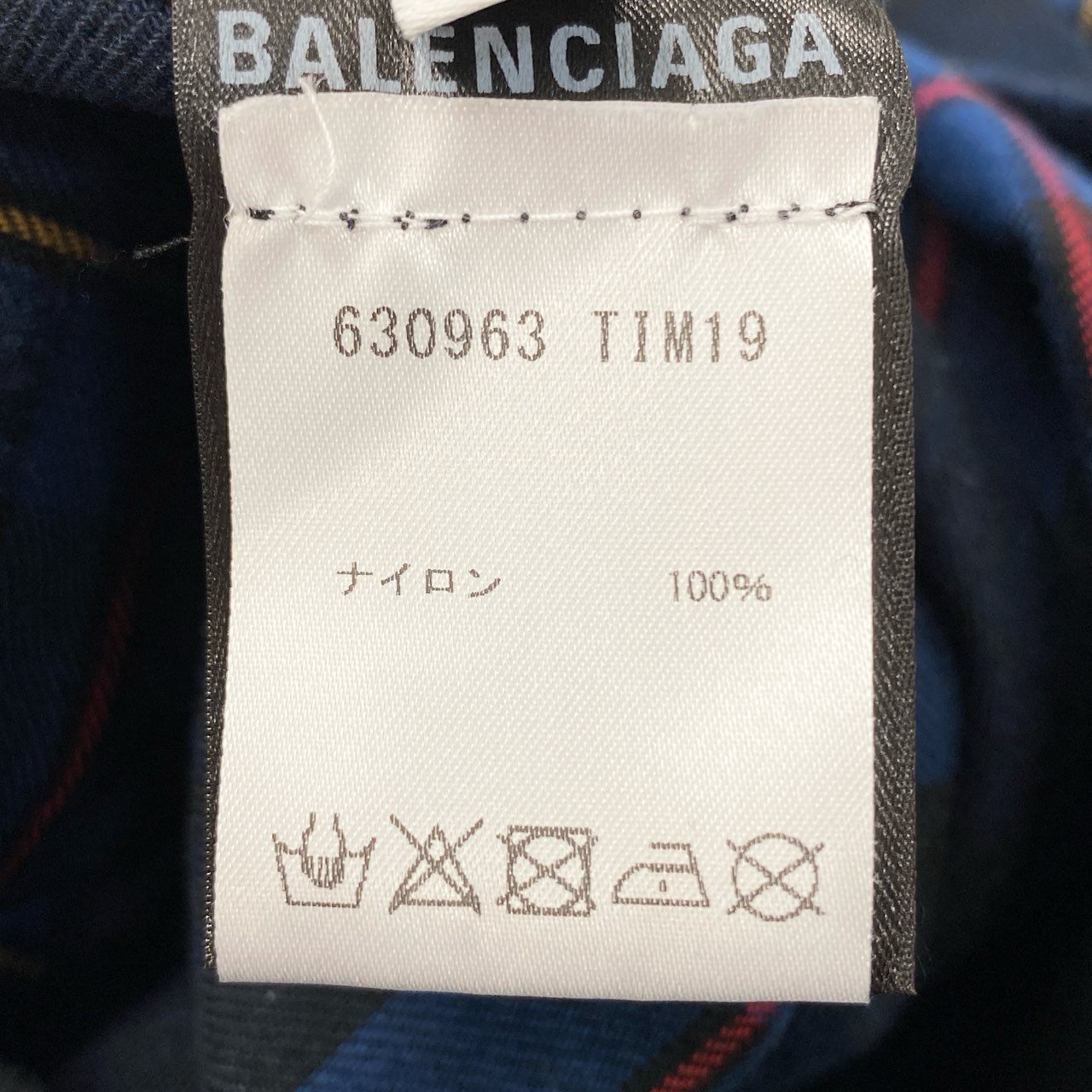 48h15 BALENCIAGA バレンシアガ ブロックチェック オーバーサイズ フランネルシャツ 長袖シャツ ロゴプリント ロングスリーブ 630963 36 ネイビー メンズo07t