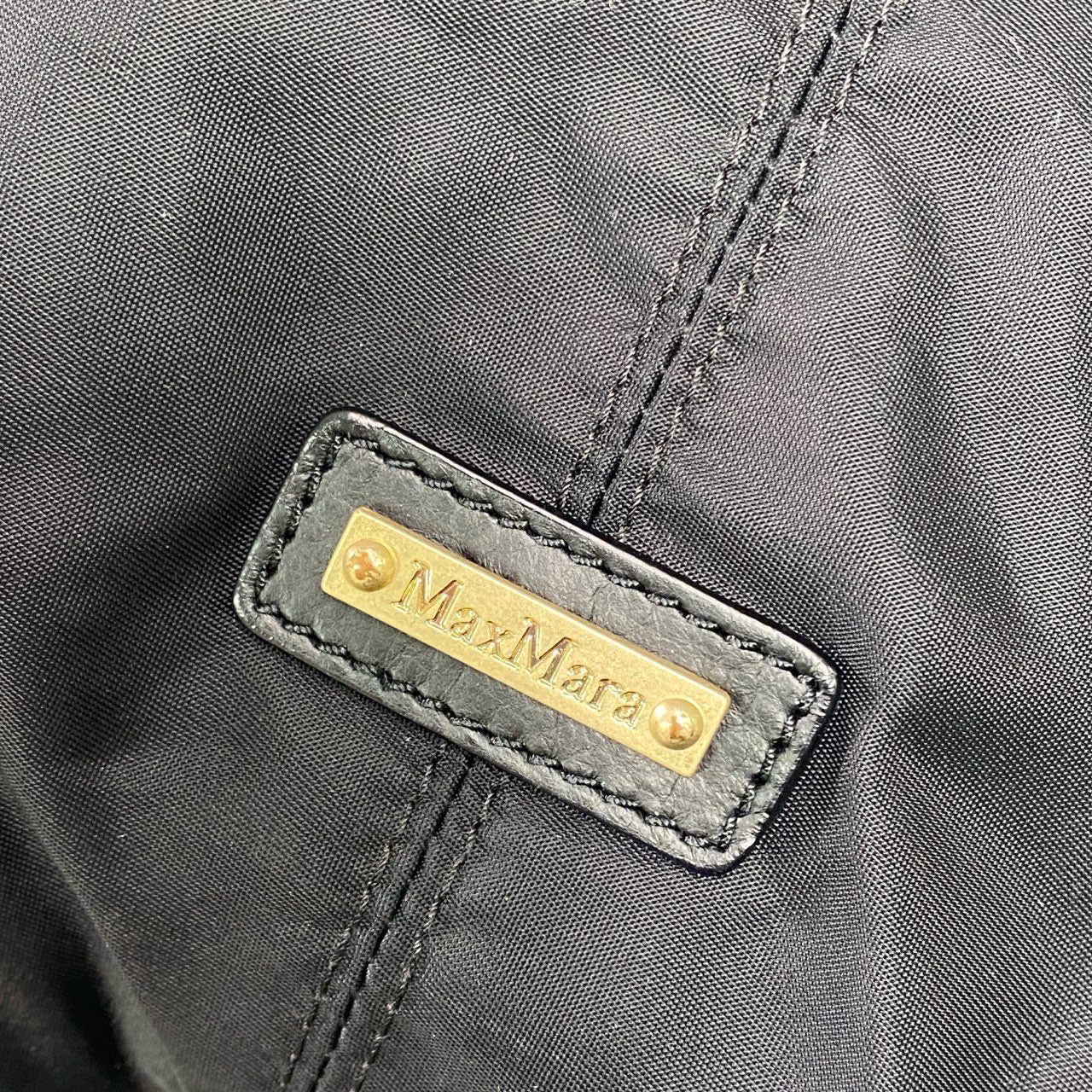 Gb12 Max Mara マックスマーラ 2WAY ショルダーバッグ ブラック ナイロン レザー ハンドバッグ 鞄 イタリア製