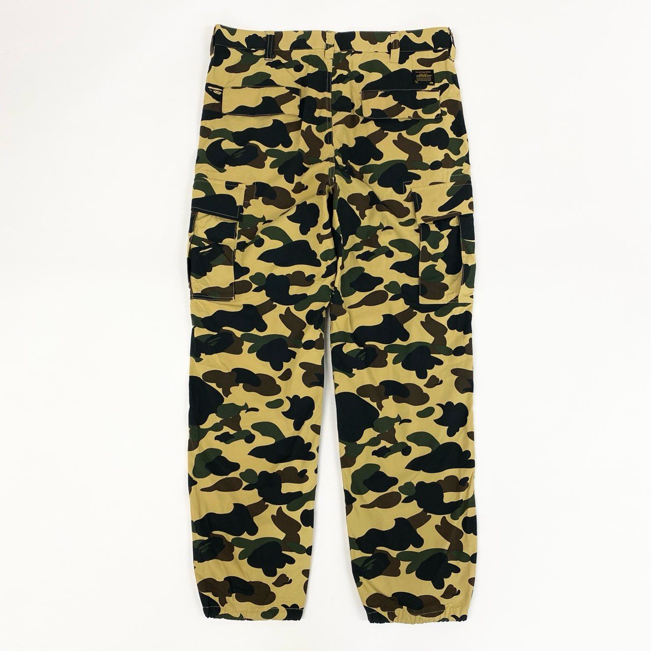 75f27 A BATHING APE ア ベイシング エイプ カーゴパンツ ミリタリーパンツ ボトムス カモフラ 猿迷彩 サイズL イエロー グリーン系 コットン メンズ 紳士服