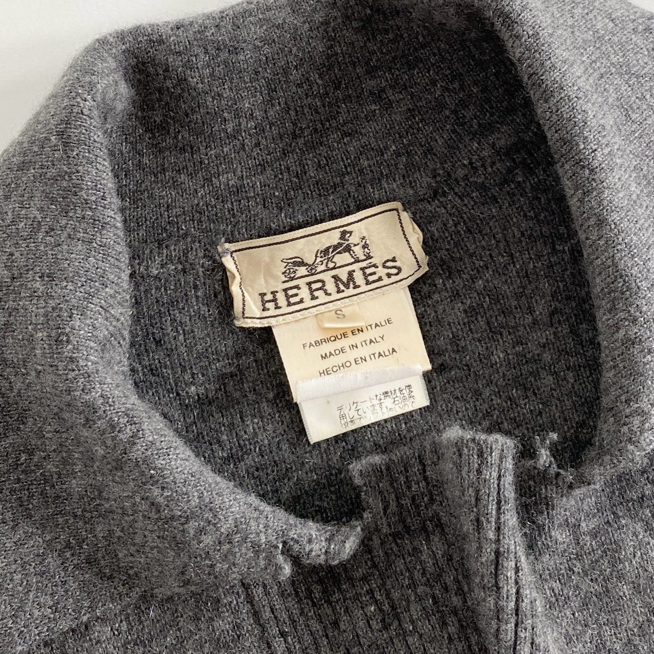 5i4 HERMES エルメス 襟付き カシミヤニットトップ セーター S グレー CASHMERE 100% イタリア製