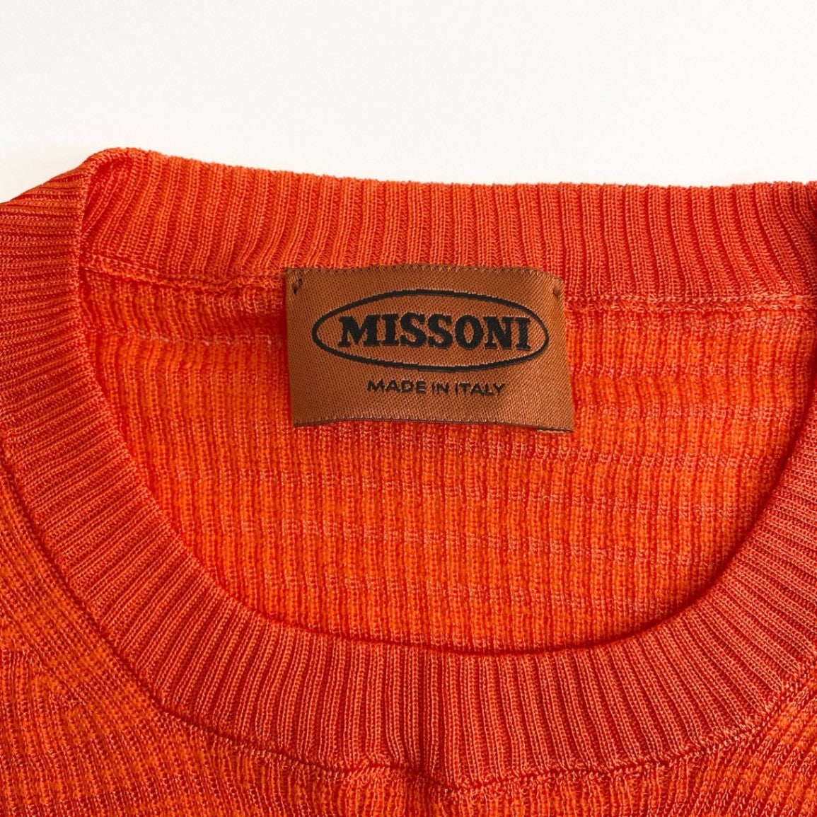 17f14 【美品】 イタリア製 MISSONI ミッソーニ ハイゲージ ニットセーター 薄手 7分袖トップス レーヨンウール混紡 サイズ48 オレンジ レディース 婦人服