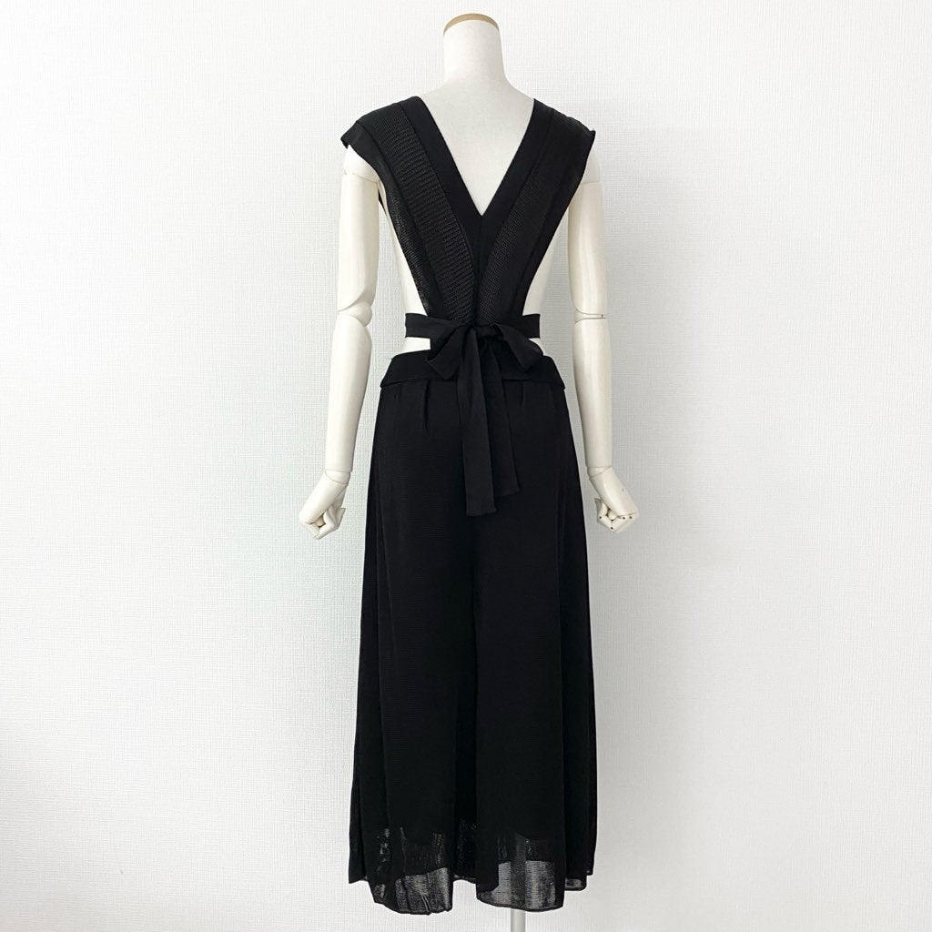 64e5 日本製 TAN タン Vサロペットニットパンツ TN19SS029 ブラック レーヨン レディース 春夏