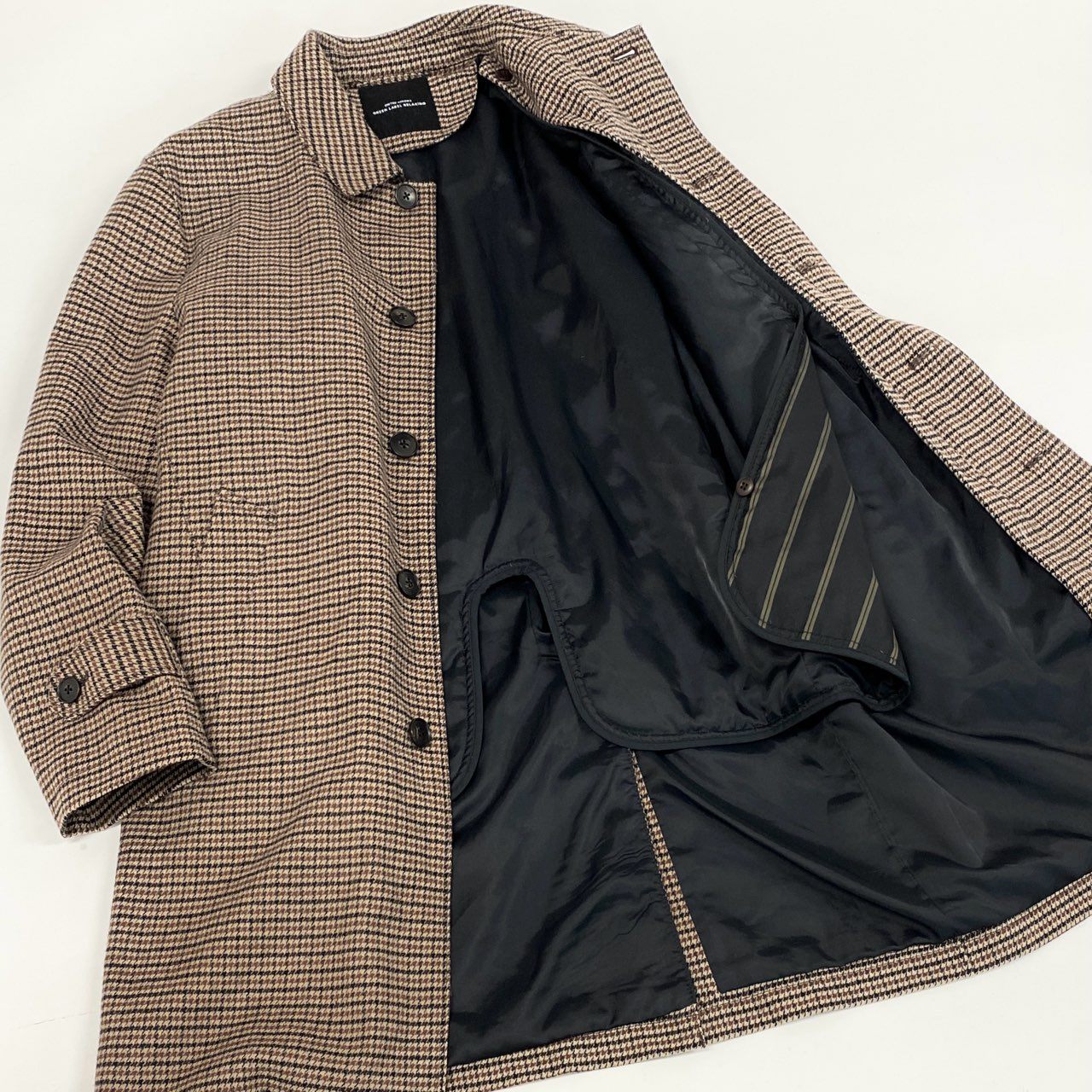 78i10 《美品》 UNITED ARROWS ユナイテッドアローズ グリーンレーベルリラクシング シンダウンステンカラーコート アウター ライナー付き 3225-199-2695 M ブラウン ハウンドトゥース メンズ オンオフ兼用k02i