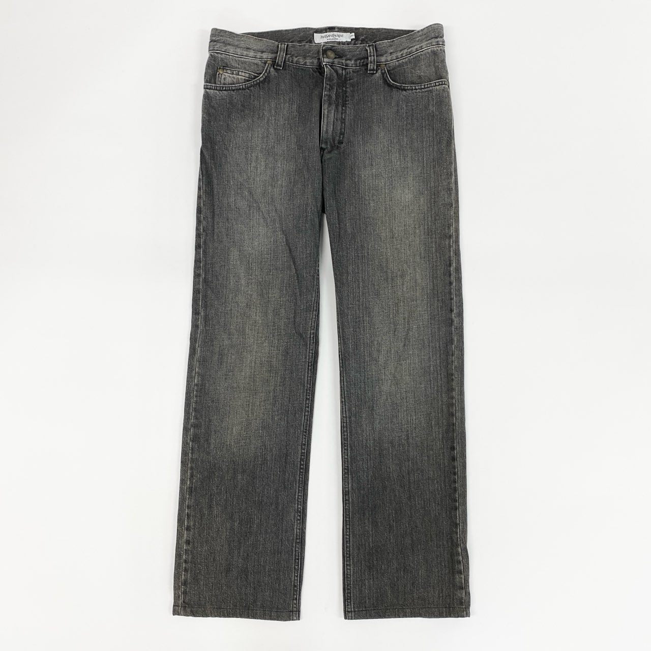13f12 Yves SAINT LAURENT rive gauche イヴサンローラン リブゴーシュ YSLデカロゴ ブラックデニム ジーパン 5ポケット サイズ48 グレー系 コットン100 メンズ イタリア製