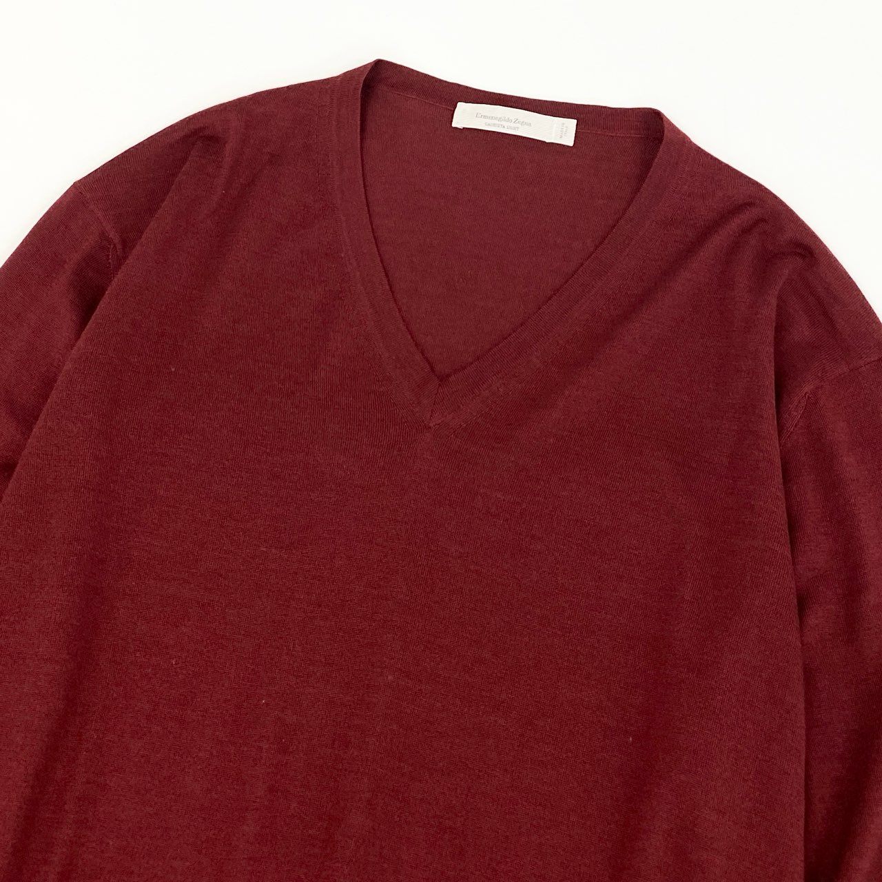 61g4 Ermenegildo Zegna エルメネジルドゼニア Vネック ニット セーター CASHSETA LIGHT サイズ52 レッド系 カシミヤシルク メンズ 紳士服 イタリア製