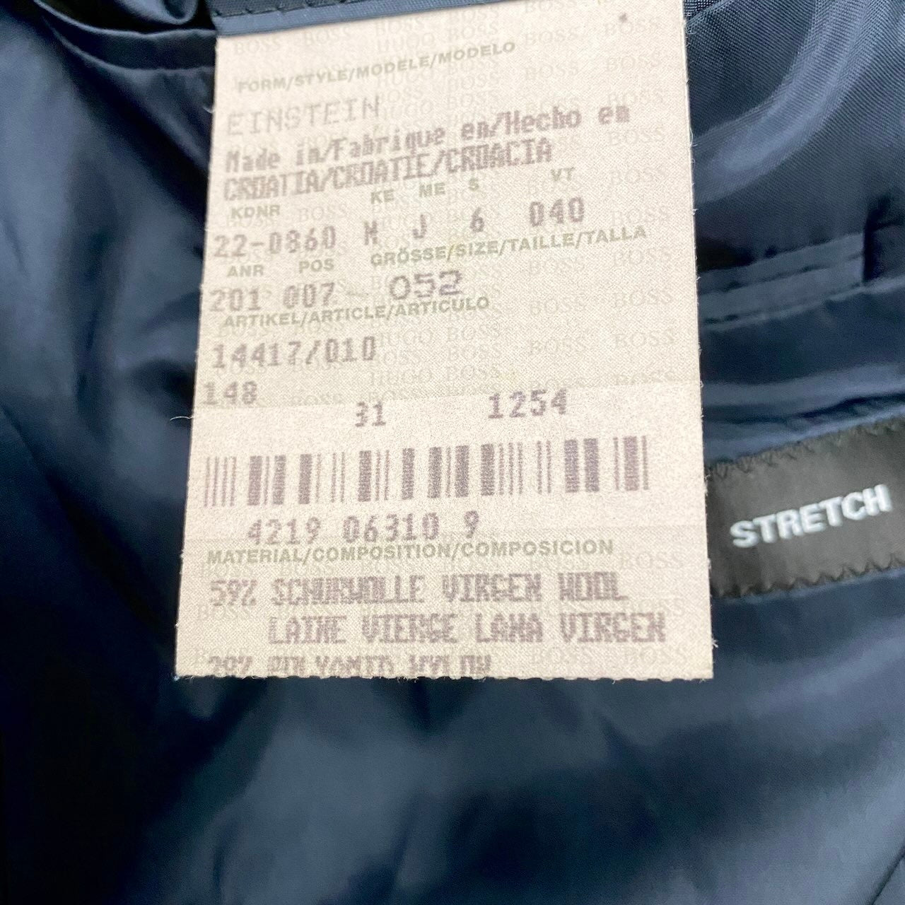 73e15 BOSS HUGO BOSS ボス ヒューゴボス テーラードジャケット STRETCH シングル 3B サイズ52 ネイビー メンズ 紳士服u02t