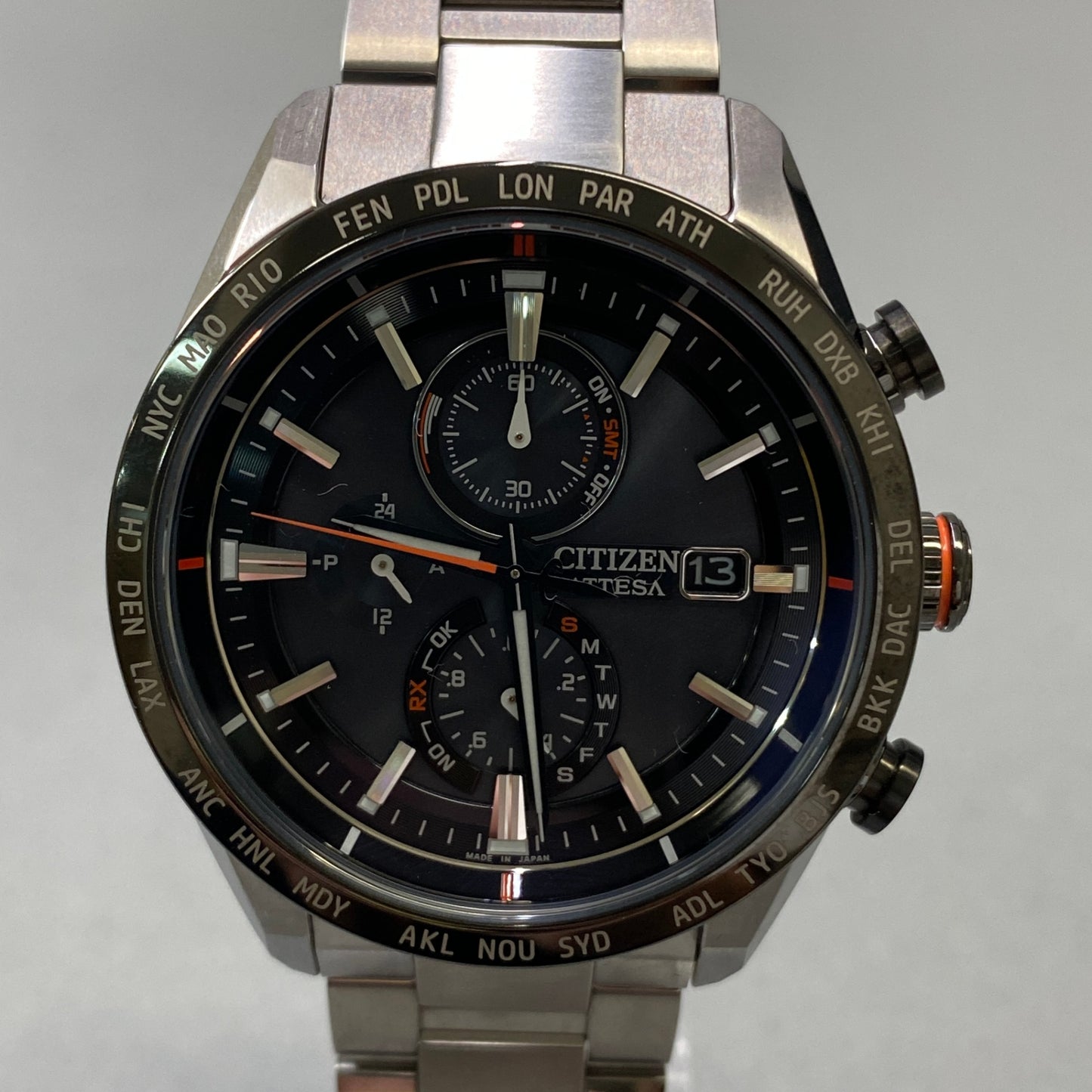 i18 《極美品》 CITIZEN シチズン ATTESA アテッサ 電波 ソーラー腕時計 AT8189-61E シルバー H800-A1CN206 箱 説明書付属t18r