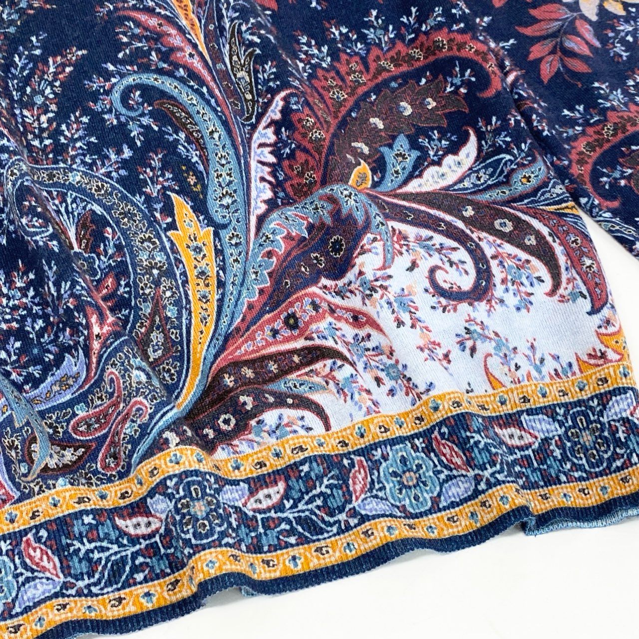 82d4 ETRO エトロ カシミヤ フラワーニットトップ L ネイビー 薄手 セーター イタリア製