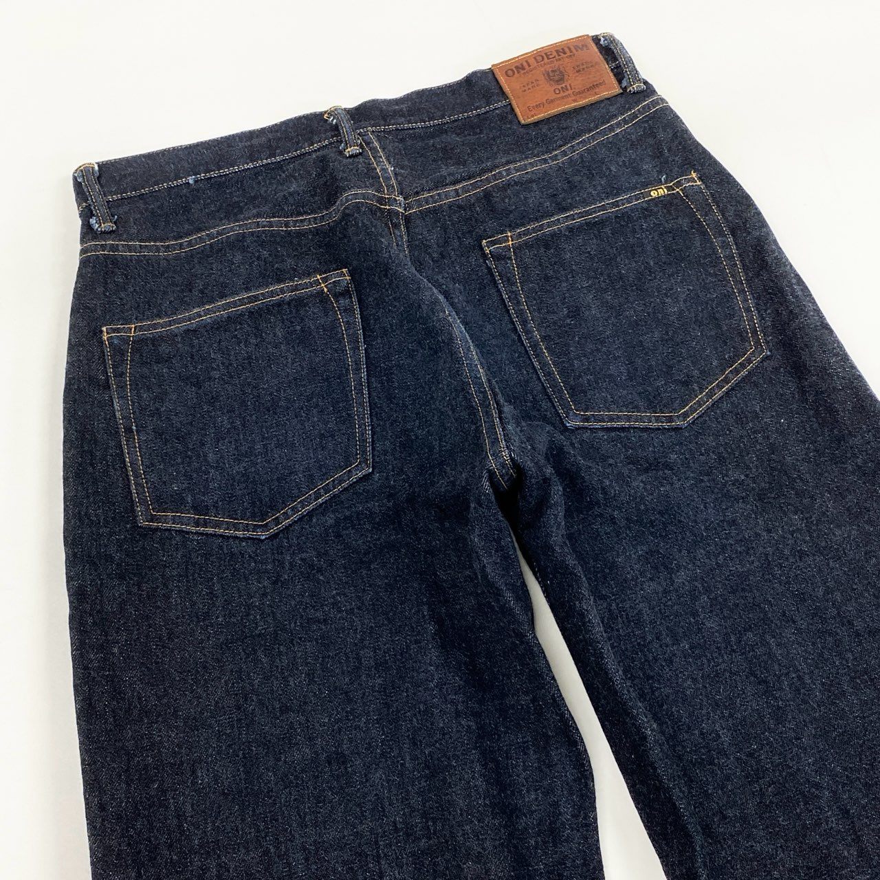 71f27 《美品》 ONI DENIM 鬼デニム オニデニム ローテンション セルビッチ スーパーワイド ストレート デニム ワンウォッシュ ジーパン ONI-222 34 濃紺 インディゴブルー コットン メンズ 日本製