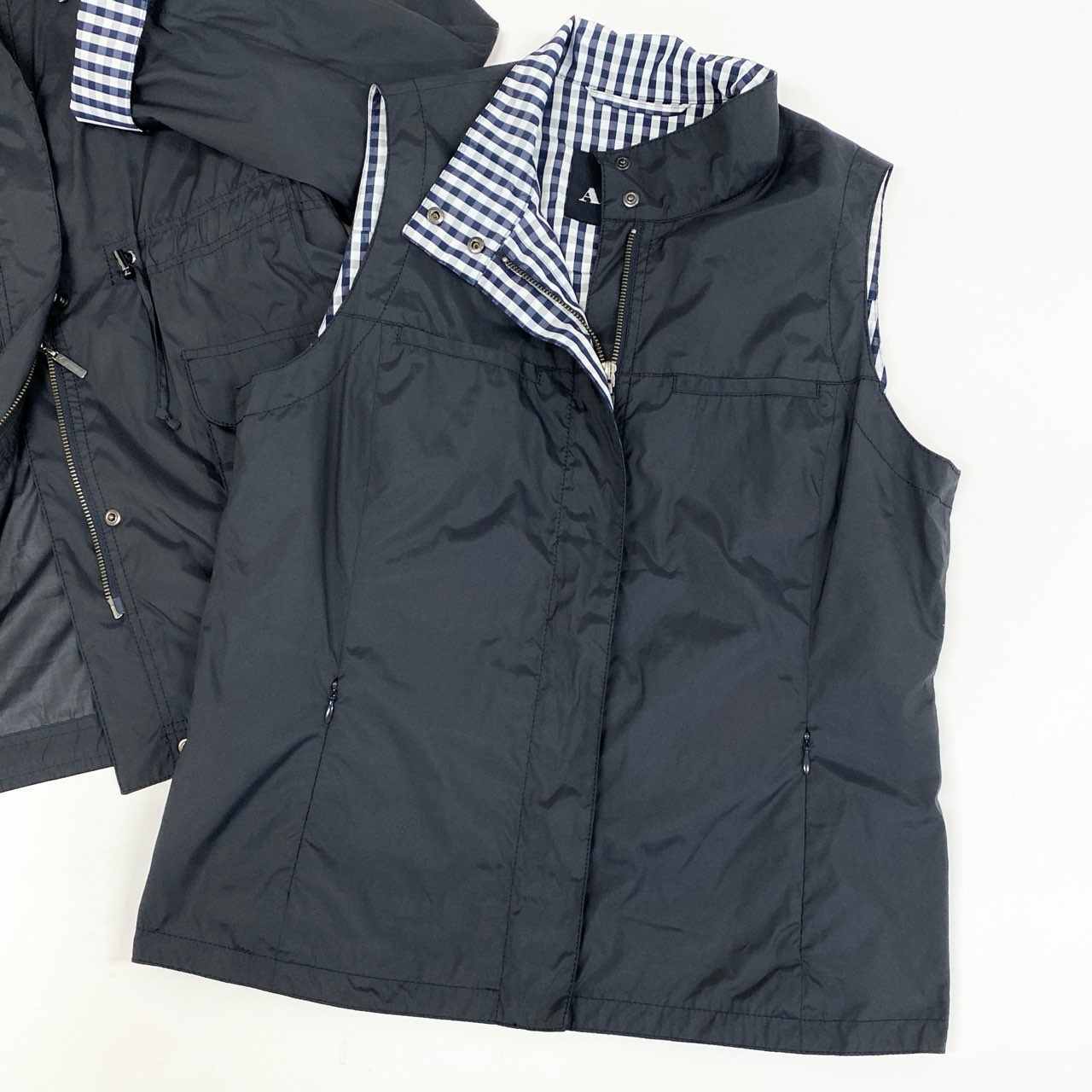 58i11 Aquascutum アクアスキュータム 2点セット ナイロンジャケット ドロストジャンパー ベスト ジレ ライナー付き レディース 女性用 1454100-39 12 ブラックu02t