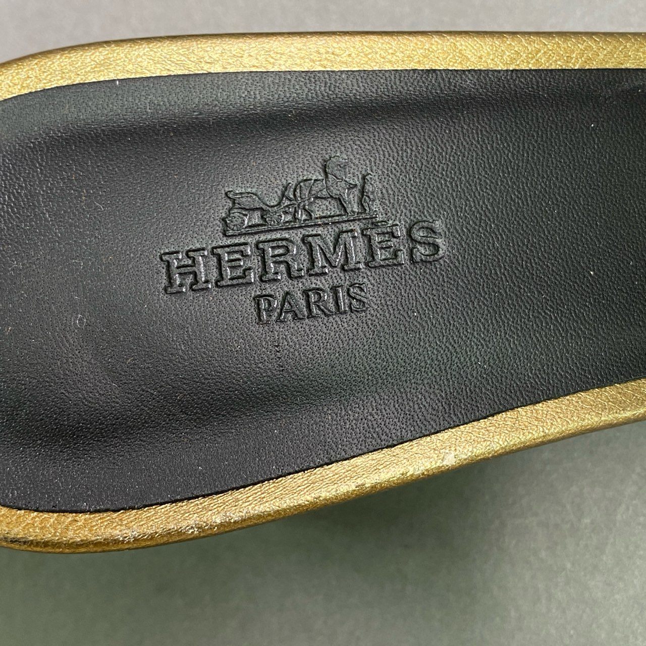 1k12 HERMES エルメス オアジス チャンキーヒールサンダル レザーサンダル Hデザイン サイズ37 1/2 ゴールド レザー レディース 女性用