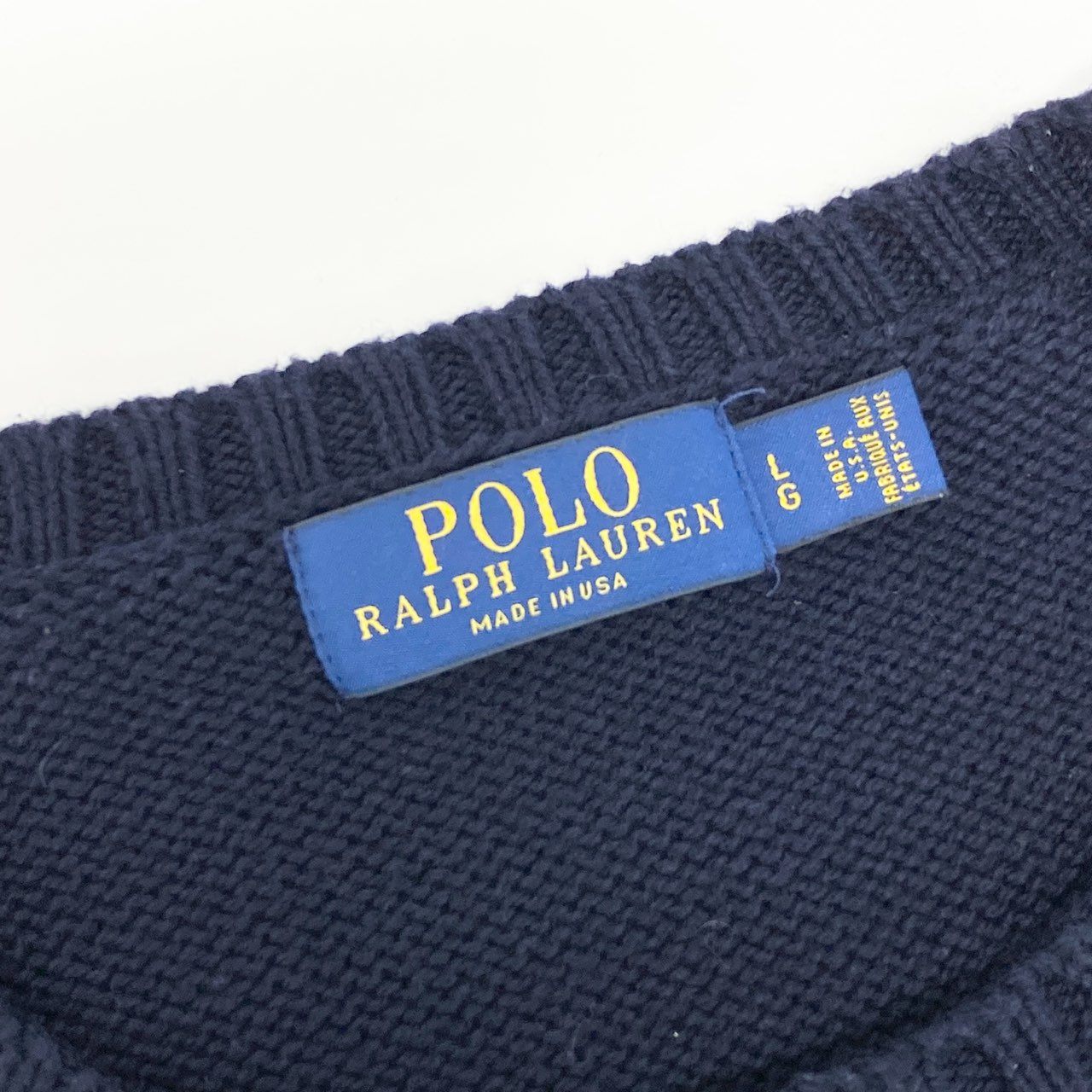 54h27 USA製 POLO RALPH LAUREN ポロラルフローレン 星条旗ニット セーター クルーネック サイズL ネイビー メンズ 紳士服u02t
