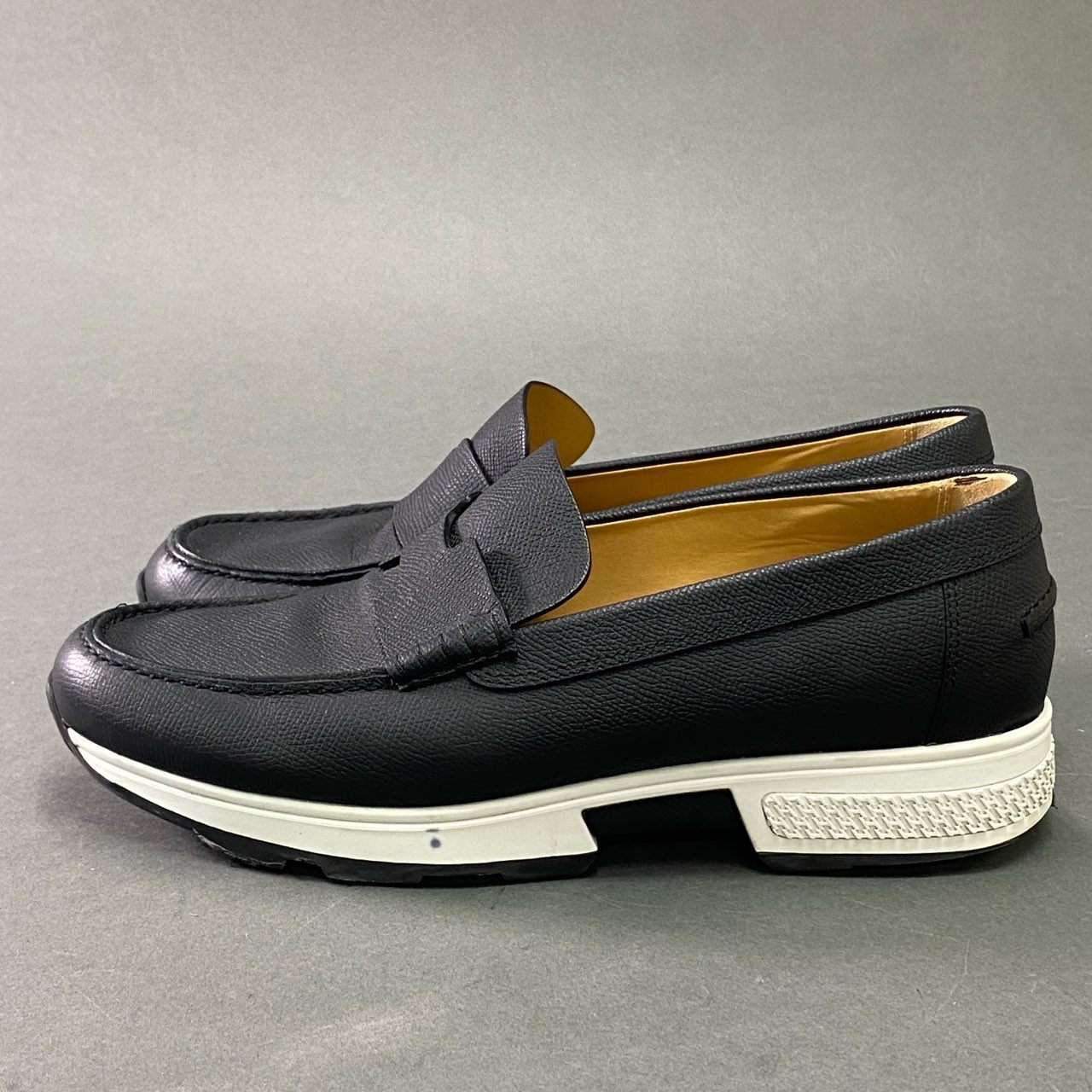 7b7 HERMES エルメス フラットシューズ スリッポン レザースニーカー Leather Hロゴ 保存袋付属 41 ネイビー