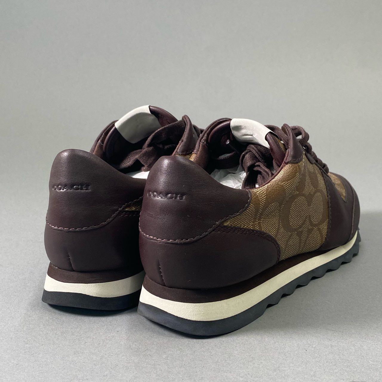 6i18 《美品》 COACH コーチ シグネチャー レザースニーカー シューズ ローカット 37.5 ブラウン レザー レディースu02t