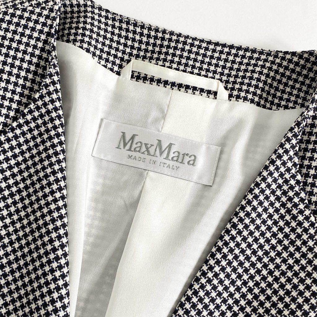 54h23 MaxMara マックスマーラ 白タグ イタリア製 テーラードジャケット ブレザー 千鳥格子 シルク混 40 グレー系