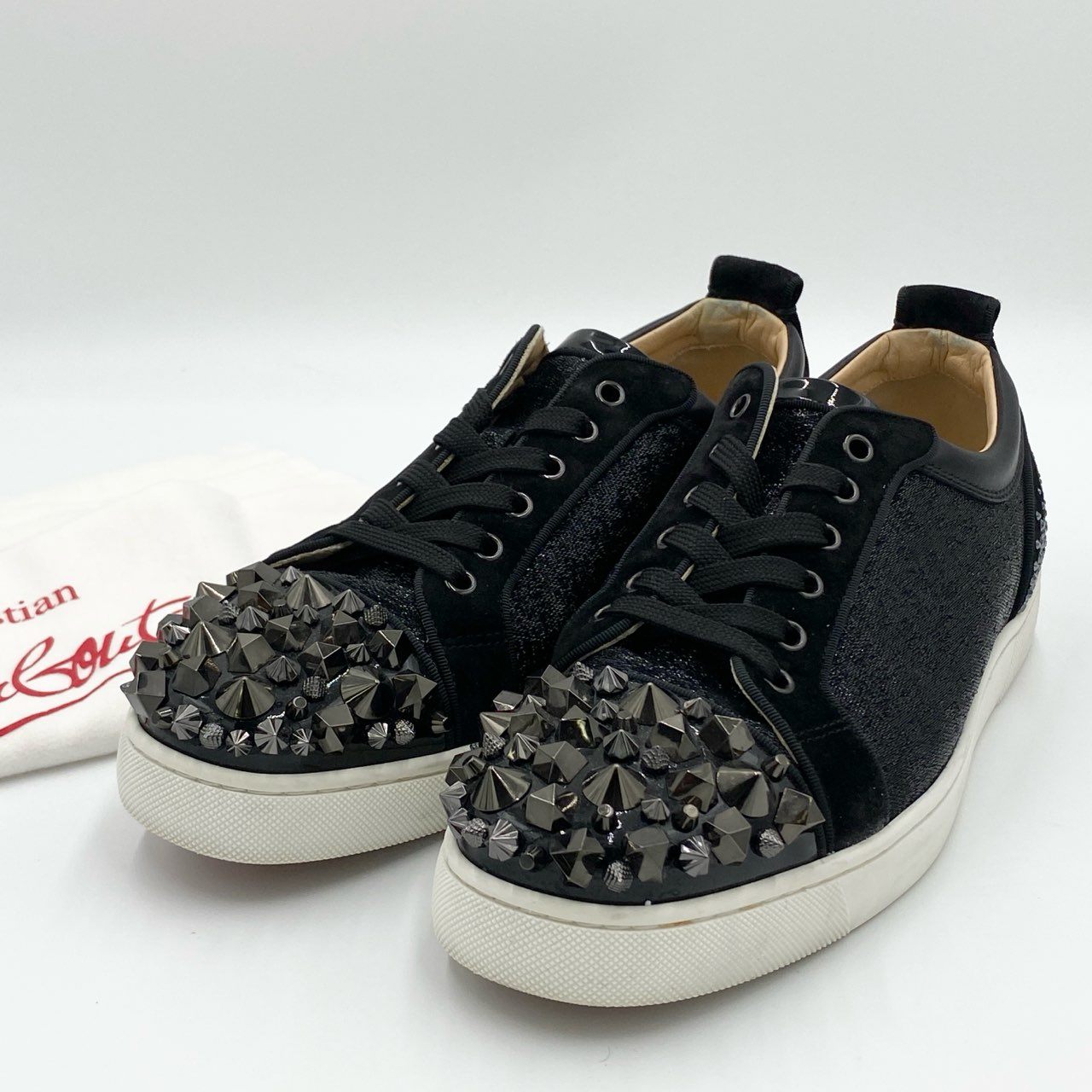 1h20 Christian Louboutin クリスチャンルブタン ルイスジュニア ストラス スパイク スニーカー シューズ スタッズ ラインストーン サイズ42 ブラック メンズ 紳士靴k02i