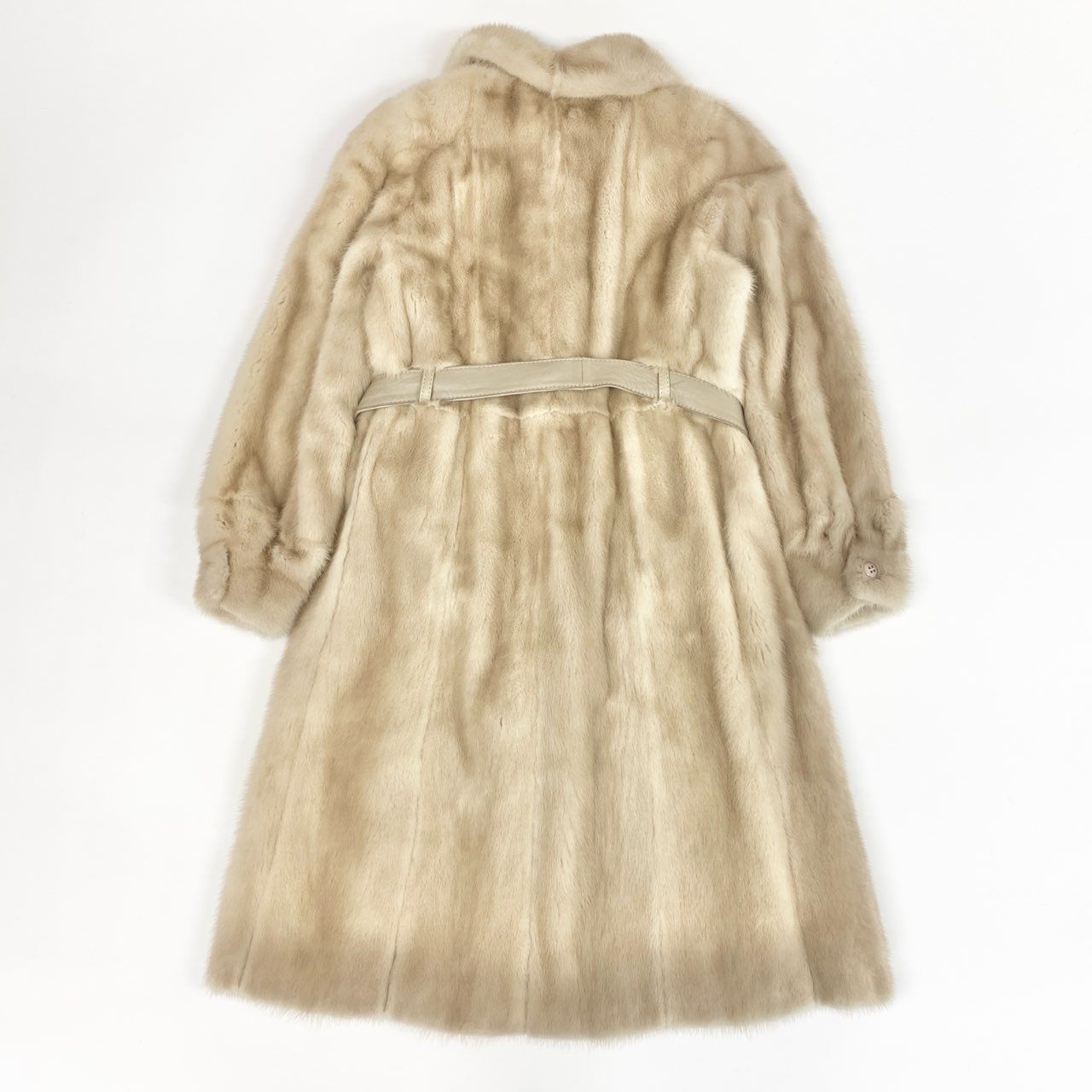 68j16 emanuel ungaro ウンガロ パールミンク 毛皮コート ファーコート 100㎝ 超ロングコート FREE ライトベージュ レディースu02t