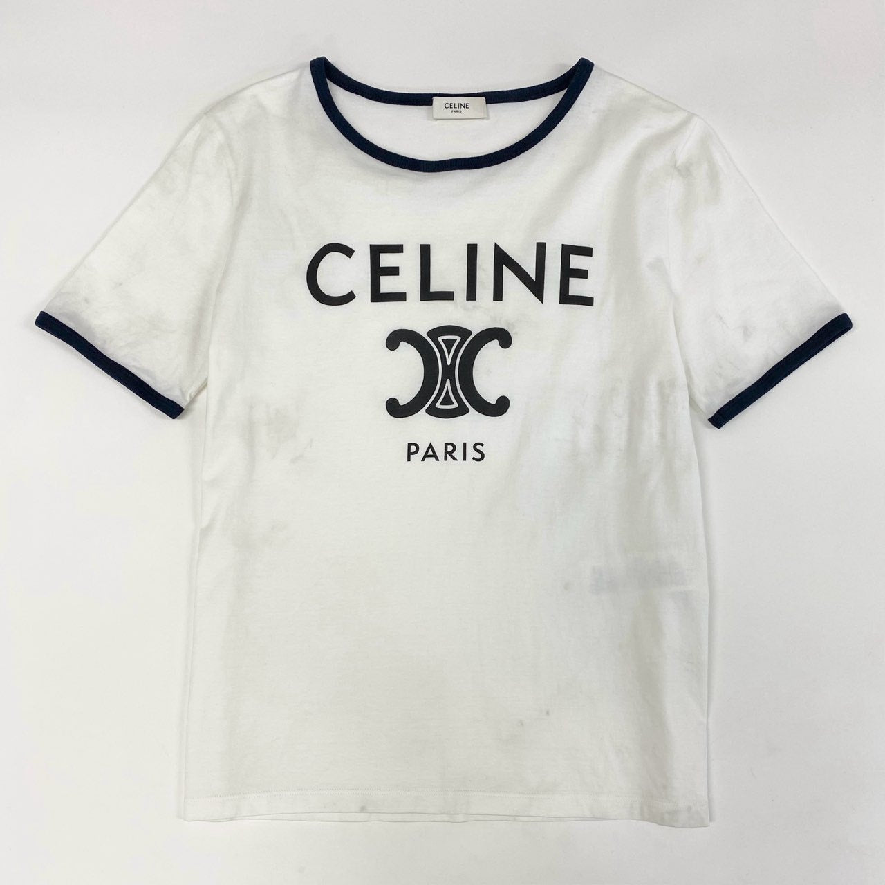 8d2 CELINE セリーヌ トリオンフ プリント クラシック Tシャツ カットソー トップス 2X872671Q M ホワイト ネイビー コットン100% レディース フランス製
