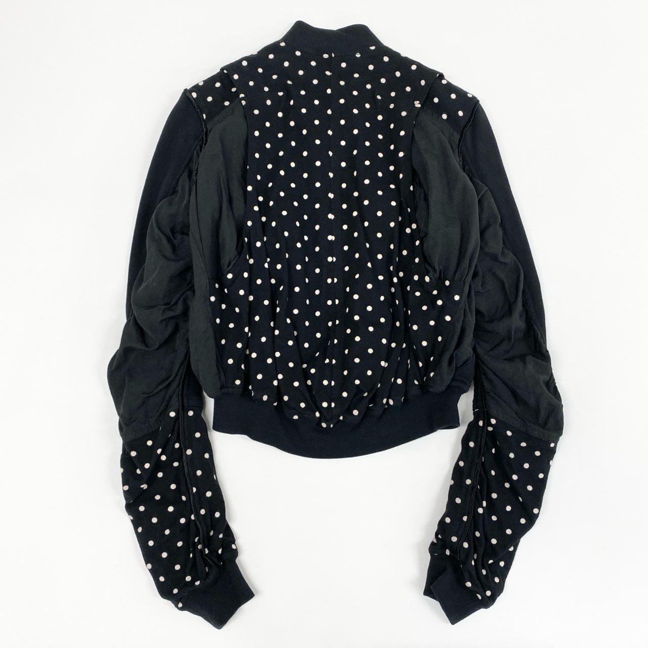 45b27 HAIDER ACKERMANN ハイダーアッカーマン 解体再構築 ジップアップブルゾン ジャケット 異素材切替 サイズM ブラック ドット コットン レディース