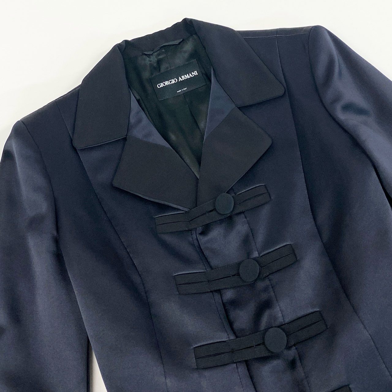 31d11 イタリア製 GIORGIO ARMANI ジョルジオアルマーニ チャイナデザイン ジャケット ブレザー サイズ42 光沢ネイビー レディース