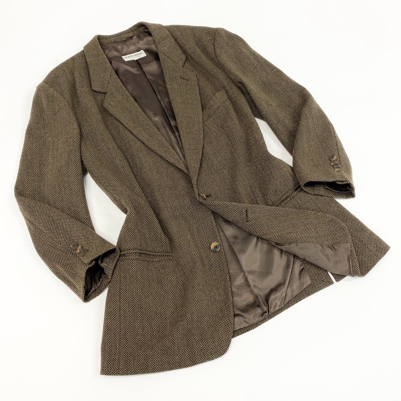 25f14 GIORGIO ARMANI ジョルジオアルマーニ ヴィンテージ ウールテーラードジャケット 40 ブラウン Vintage ブレザー スーツ
