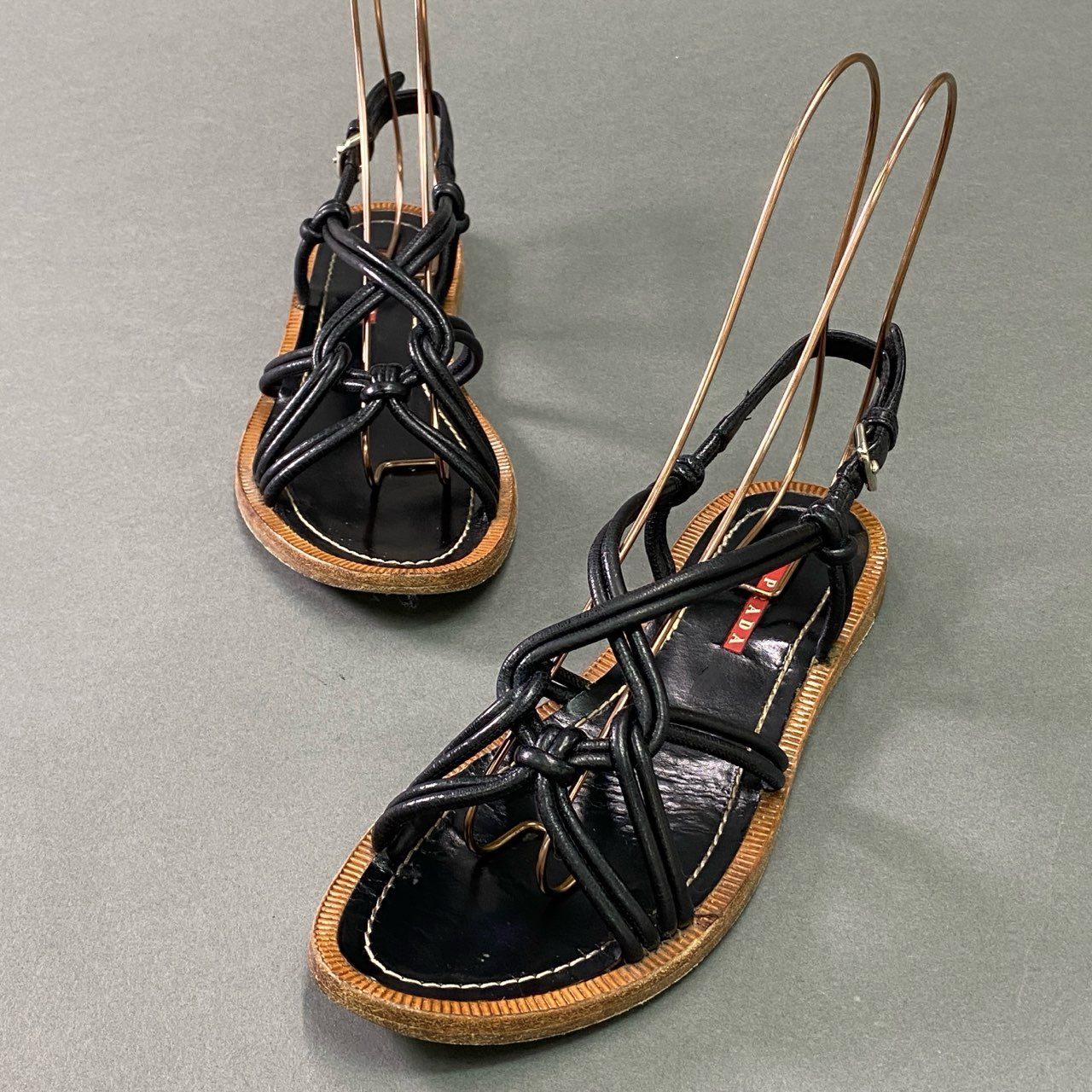 1c18 PRADA SPORT プラダスポーツ レザー スリングバック サンダル シューズ イタリア製 36 1/2 ブラック