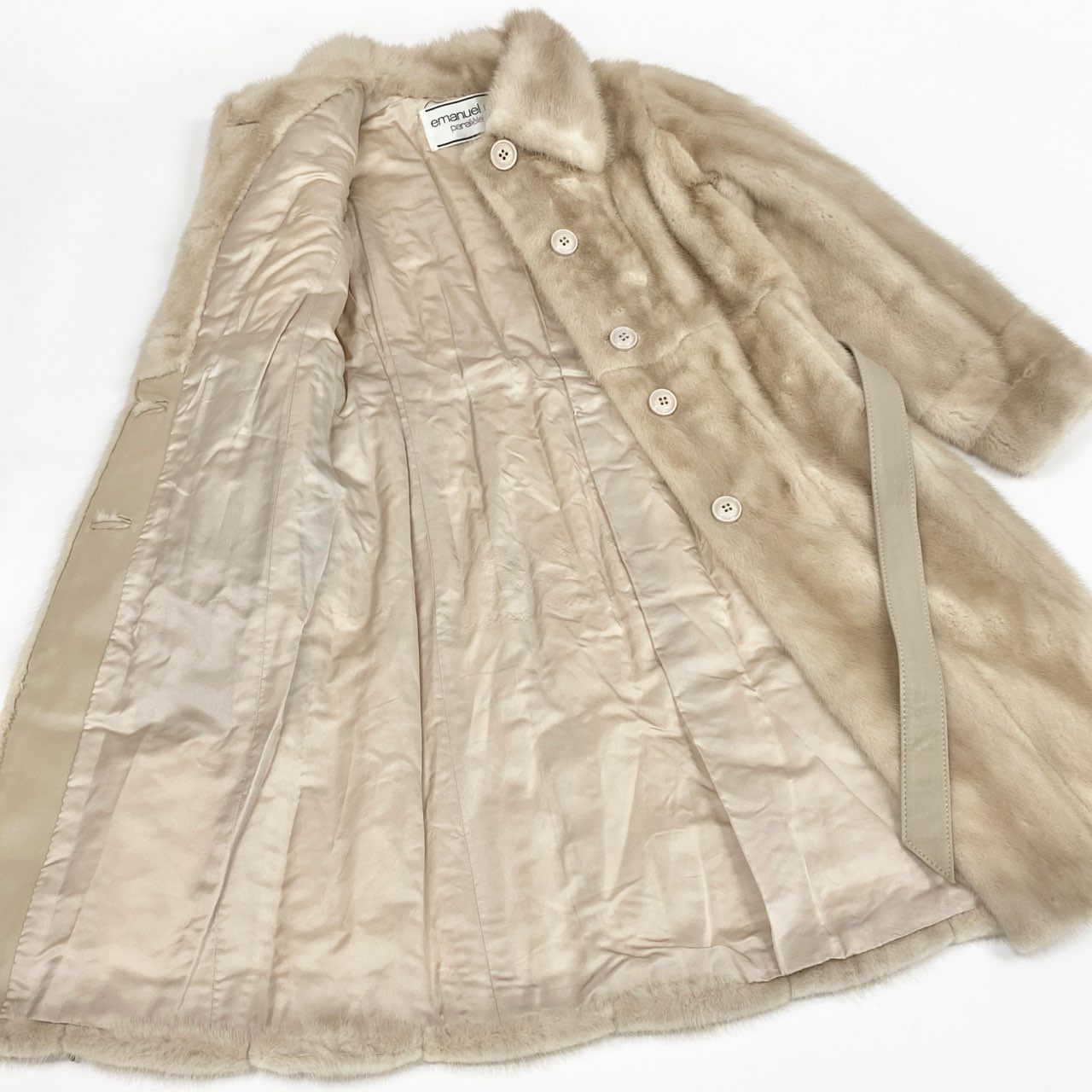68j16 emanuel ungaro ウンガロ パールミンク 毛皮コート ファーコート 100㎝ 超ロングコート FREE ライトベージュ レディースu02t
