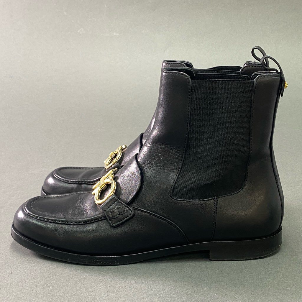 3e10 Salvatore Ferragamo サルヴァトーレフェラガモ ガンチーニ金具 サイドゴアブーツ ショートブーツ レザーシューズ 革靴 8 1/2 D ブラック レザー メンズ イタリア製