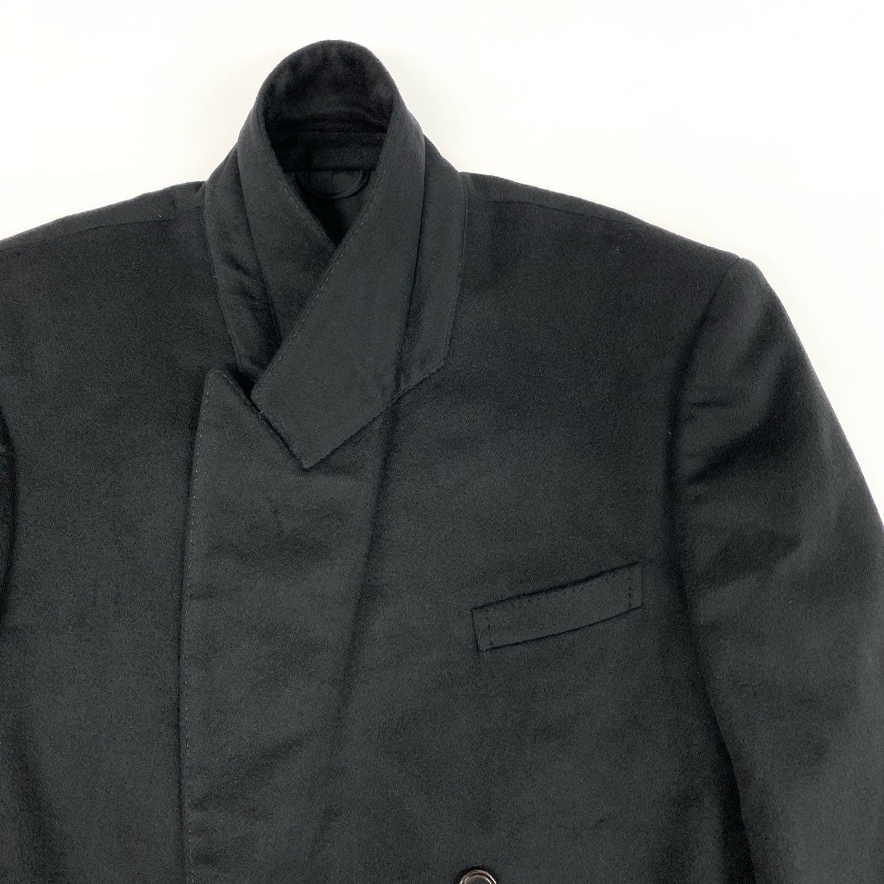 59h28 LANVIN ランバン 総カシミヤ カシミヤ100 ダウブルプレスト ロングコート チェスターコート ピークドラペル 50 ブラック カシミア メンズo07t