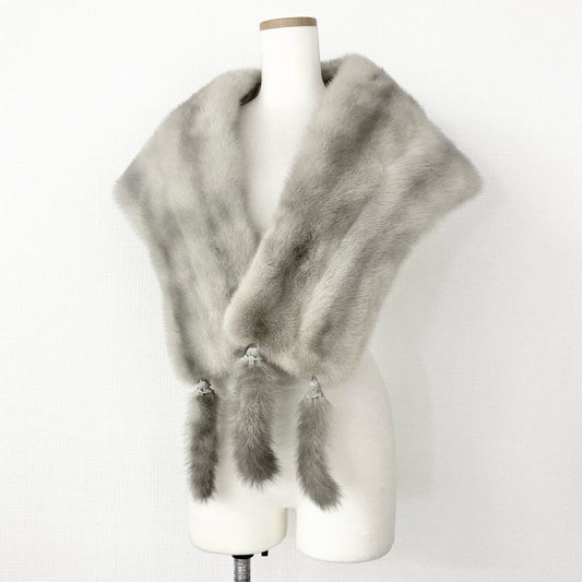 54d24 【本毛皮】SAGA MINK サガミンク 金サガ サファイヤミンク サファイア シルバー ミンクファー  大判ティペット 襟巻 レディース 冬