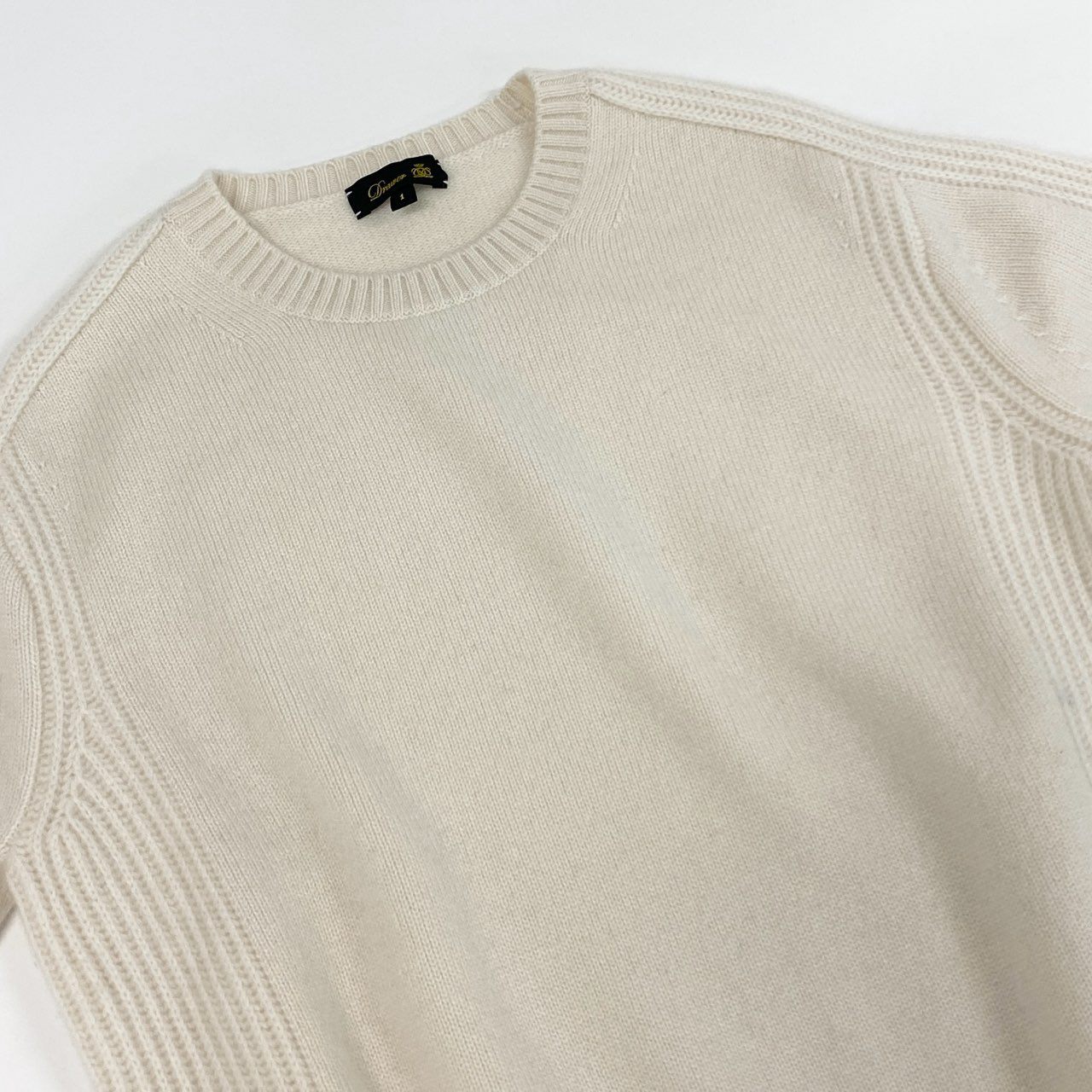 67d21 Drawer ドゥロワー 14G カシミヤ クルーネック ニットセーター トップス 1 クリーム カシミア100%