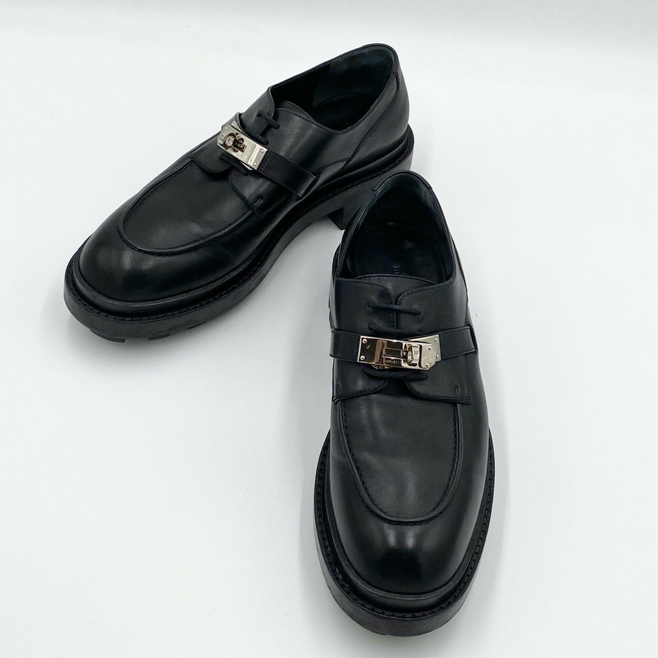 1h21 HERMES エルメス ダービーシューズ ファースト レザーシューズ 革靴 BR222945ZH サイズ41.5 ブラック レザー メンズk02i
