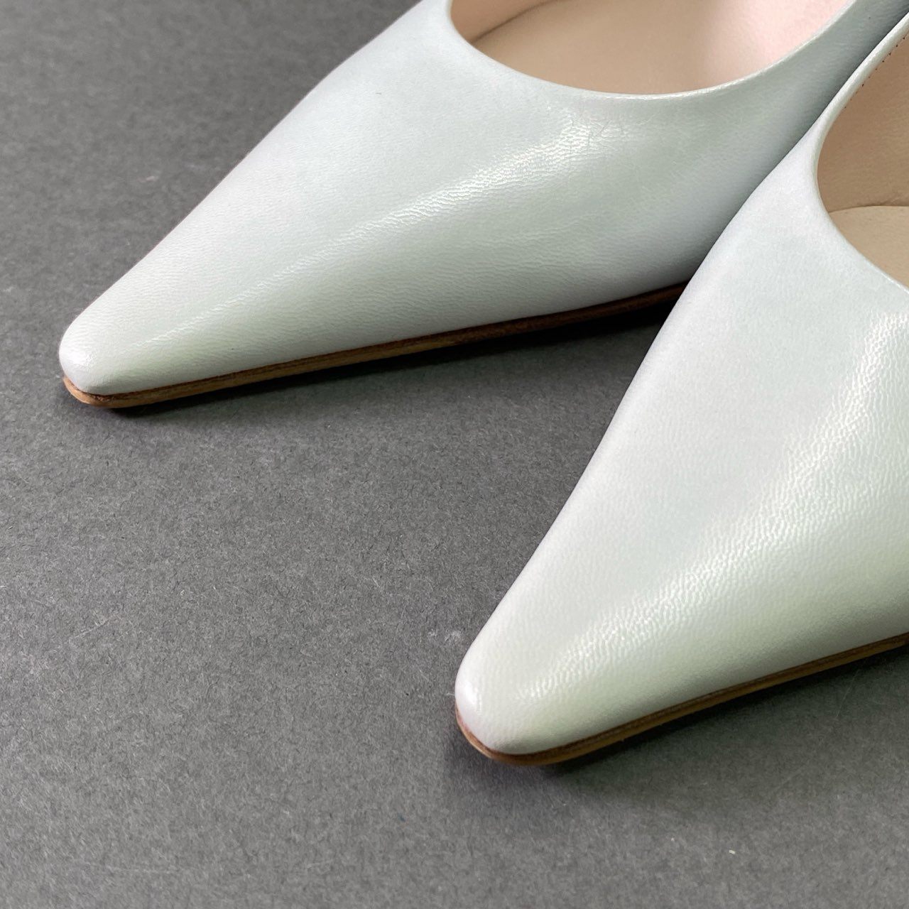 3e16 《極美品》 CHANEL シャネル スリングバック パンプス 34 1/2 ミストブルー レザー シューズ イタリア製 箱付き