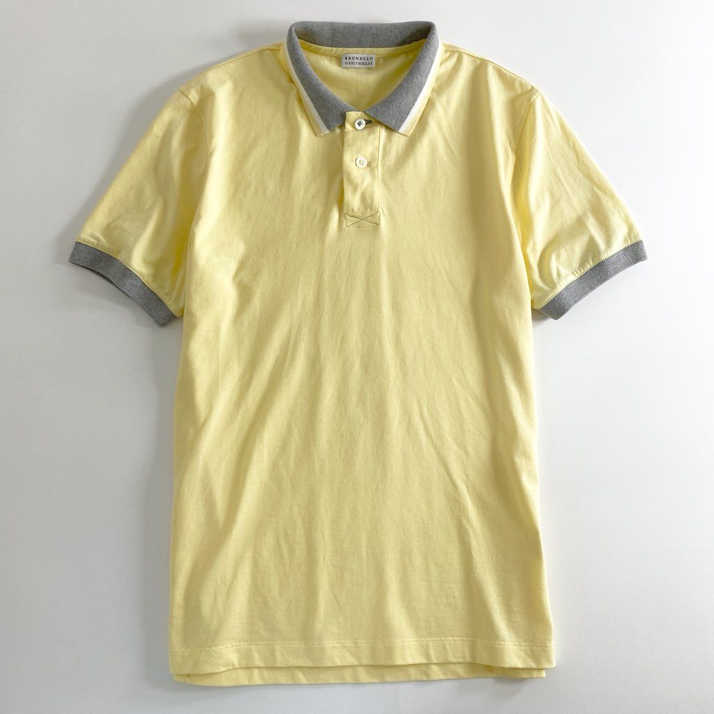 2d10 【美品】 イタリア製 BRUNELLO CUCINELLI ブルネロクチネリ コットン100% 半袖ポロシャツ M イエロー メンズ 紳士服 春夏