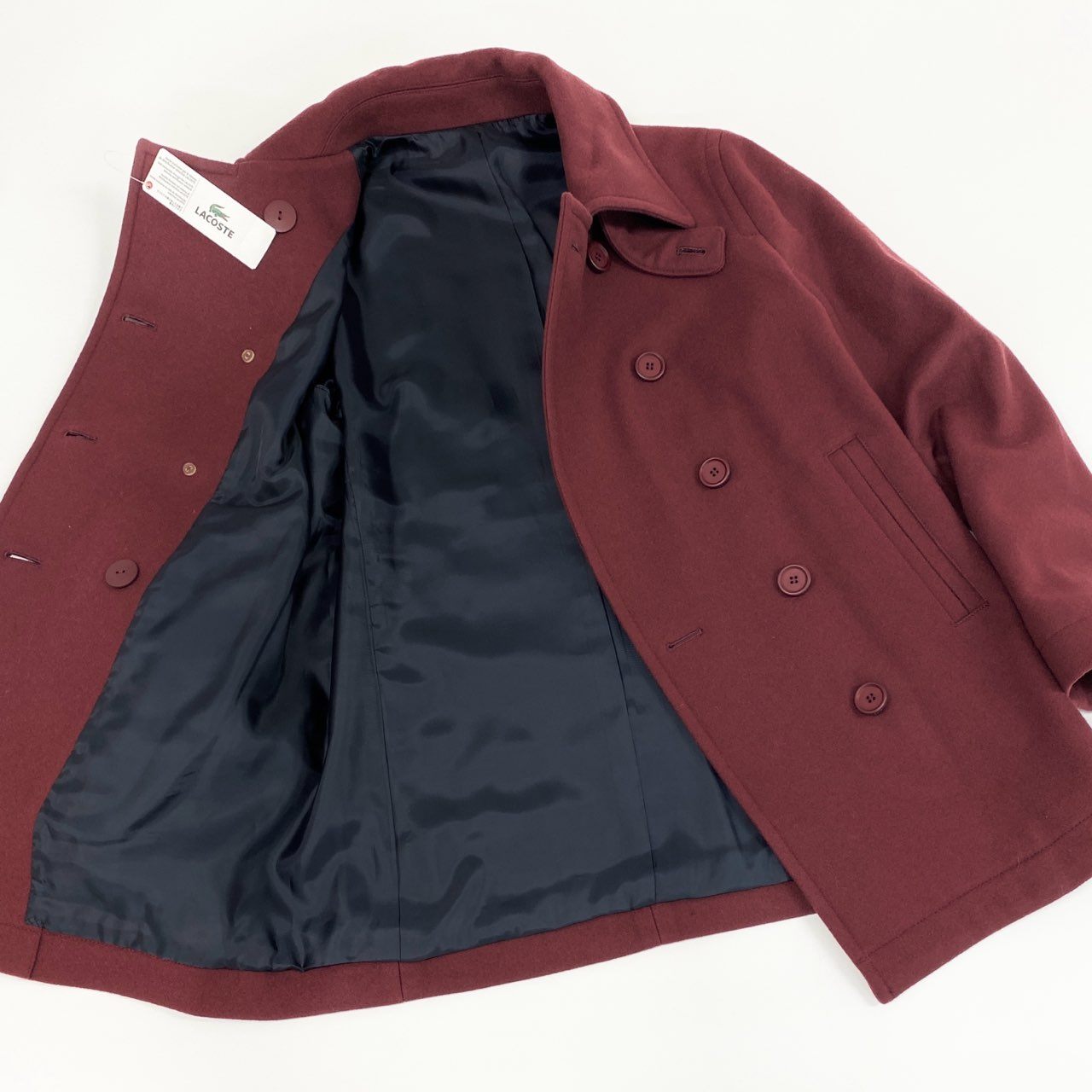 51f3 【新品タグ付き】 LACOSTE ラコステ Pコート ピーコート ウールコート アウター サイズ40 ボルドー レディース 日本製