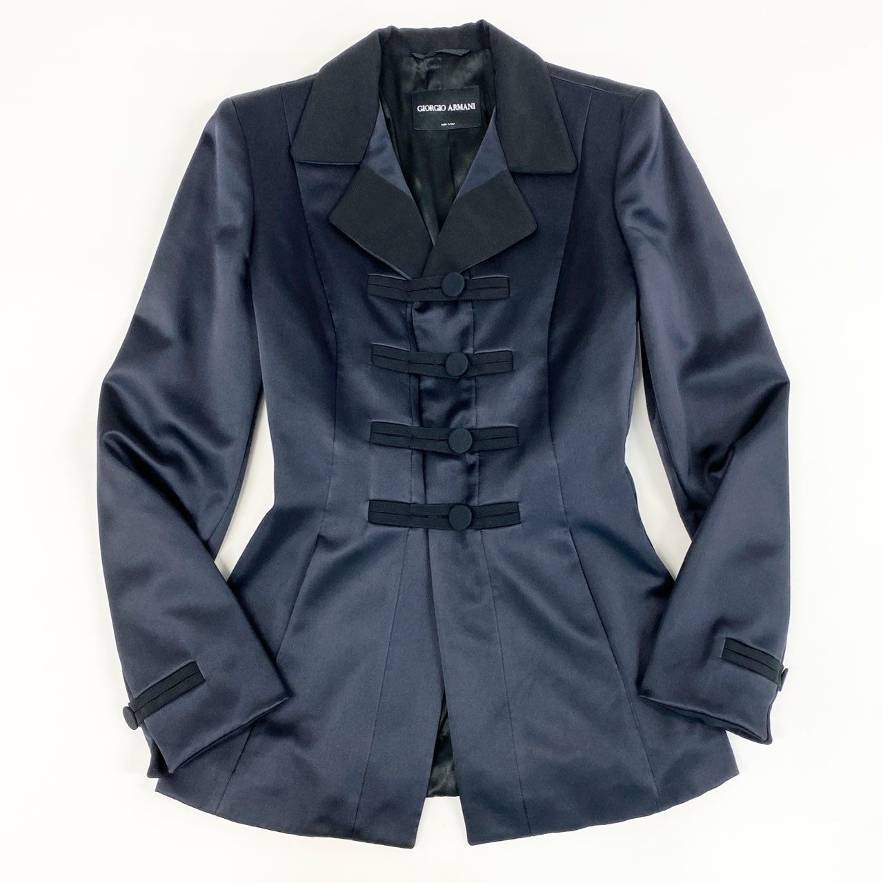 31d11 イタリア製 GIORGIO ARMANI ジョルジオアルマーニ チャイナデザイン ジャケット ブレザー サイズ42 光沢ネイビー レディース