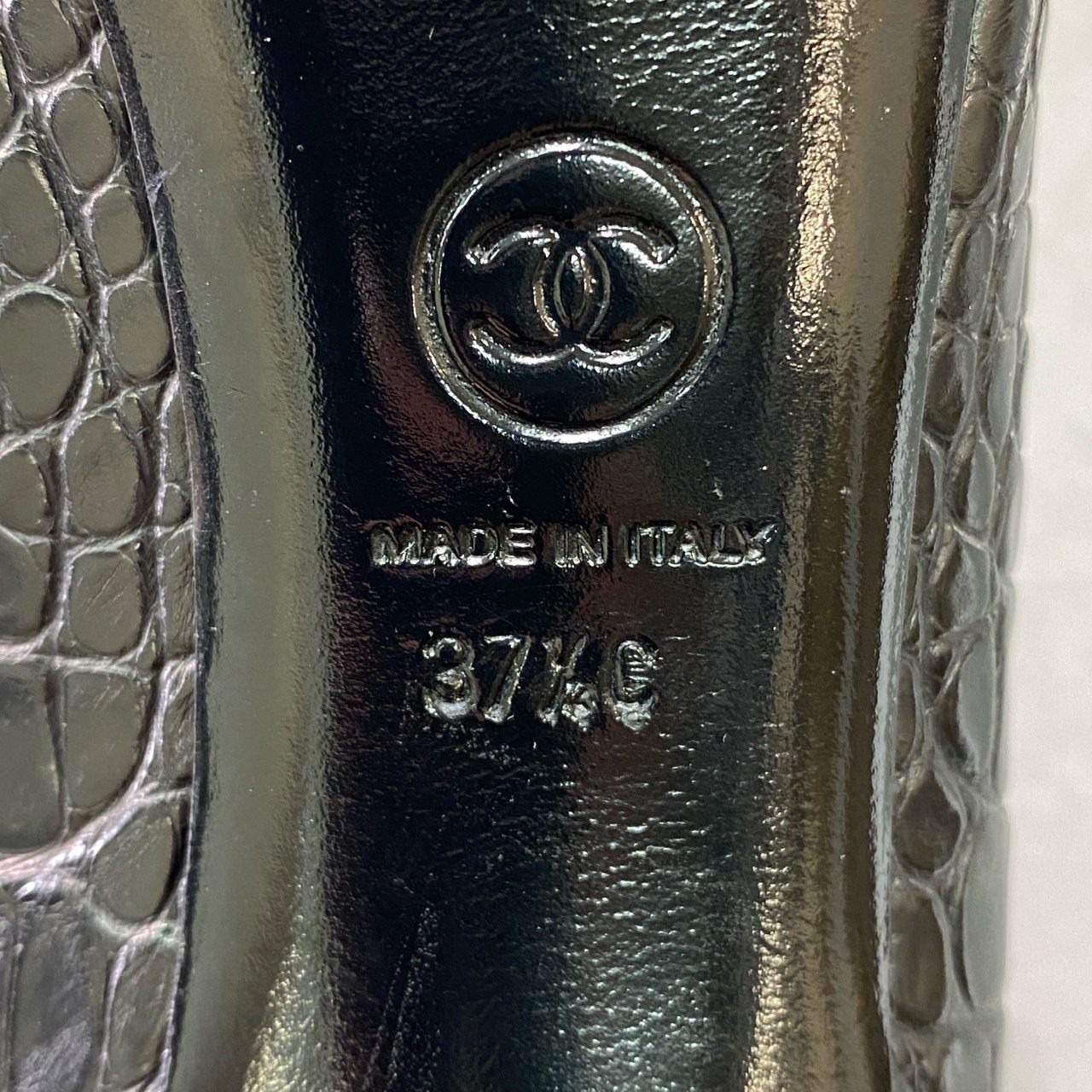 9g9 《極美品》 CHANEL シャネル ココマーク リアルクロコ パンプス 37 1/2 ブラック レザー クロコダイル シューズ 本革 イタリア