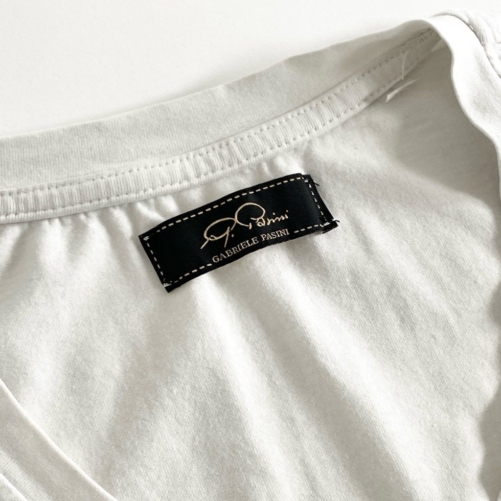 43e21 Gabriele Pasini ガブリエレパジーニ イタリア製 Vネック Tシャツ カットソー ショートスリーブ トップス プリント XL ホワイト コットン
