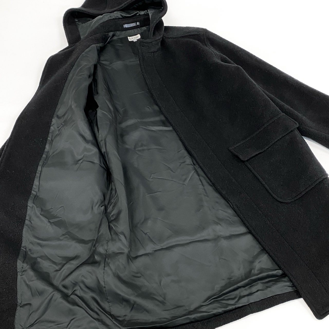 13h29 《美品》Paul Smith ポールスミス フーディーウールコート ロングコート アウター ジャケット Lサイズ ブラック メンズ 男性用u02t